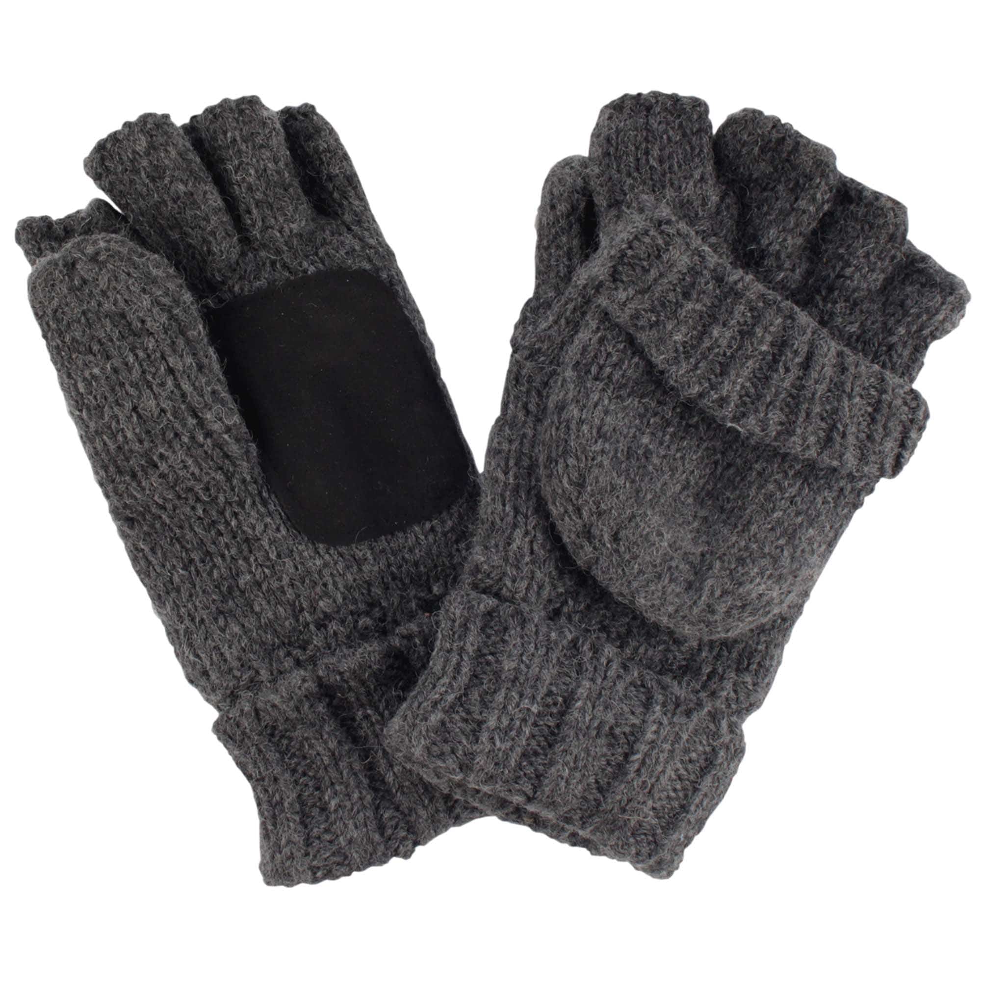 Wool Acrylic Knitted Winter Convertible Half Fingerless Glove Mittens Combo - Image 8