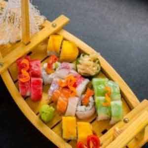 Large Wooden Sushi Display Serving Tray Boat - Image 2
