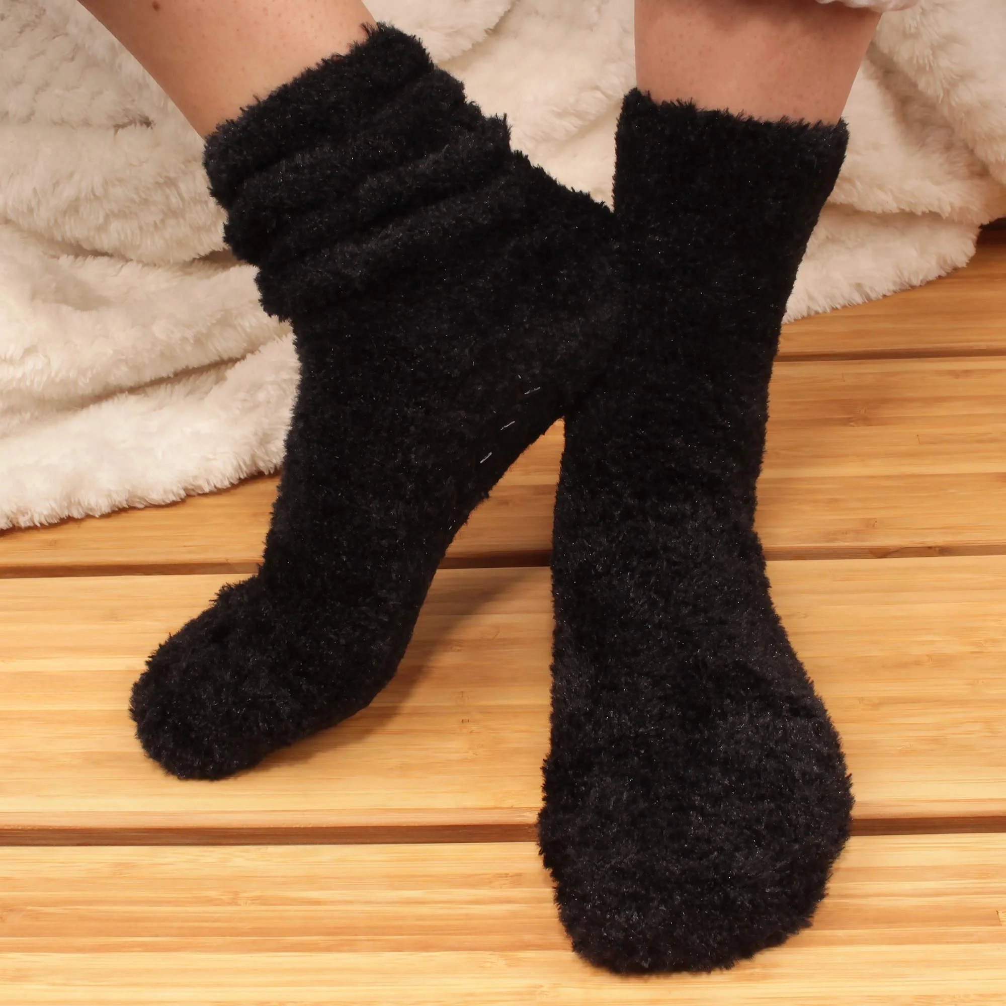 Men's Fuzzy Featherlight Socks with Grips - 4 Pairs - Image 2