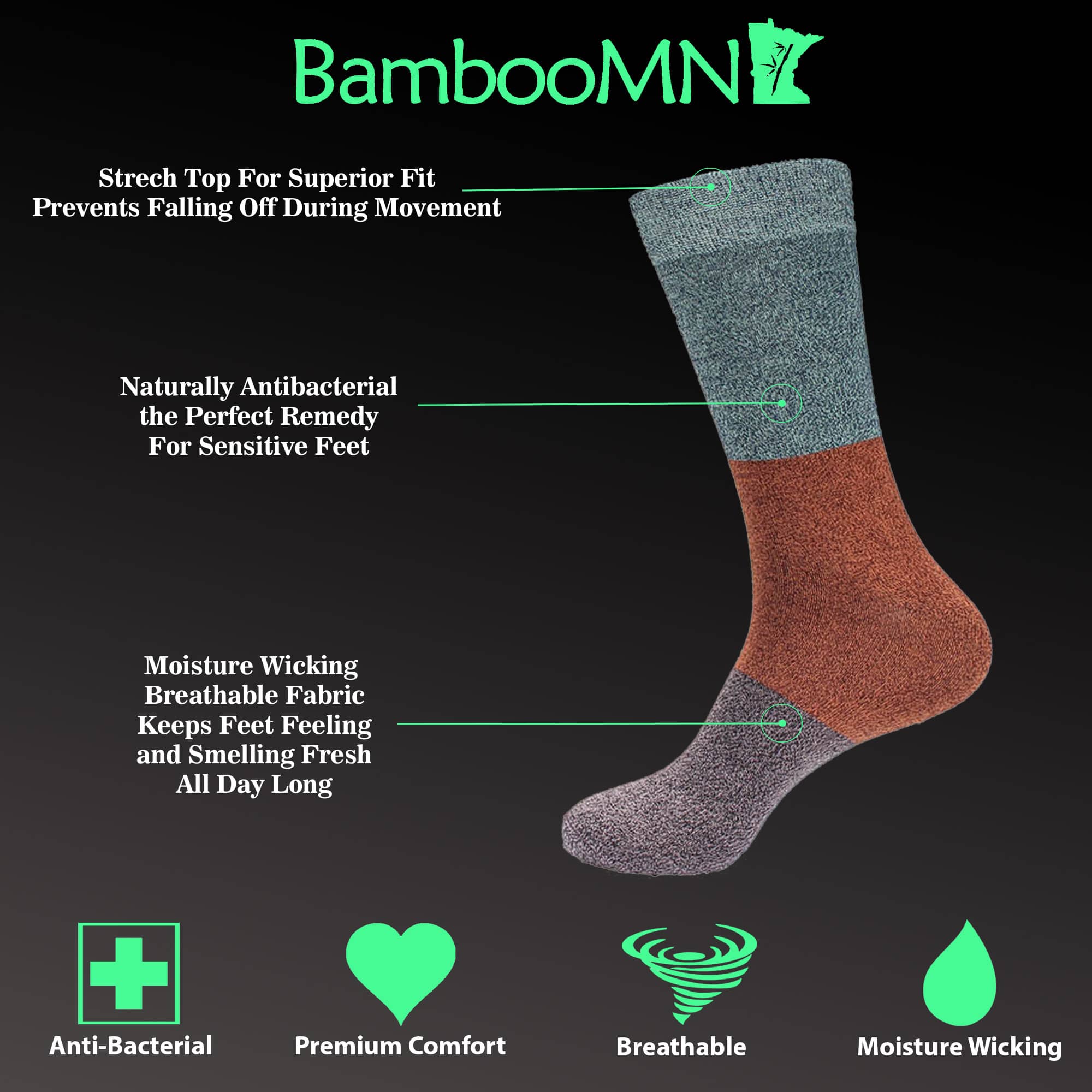 Men's Bamboo Vintage Casual Crew 3 Color Stripe Socks - Image 9