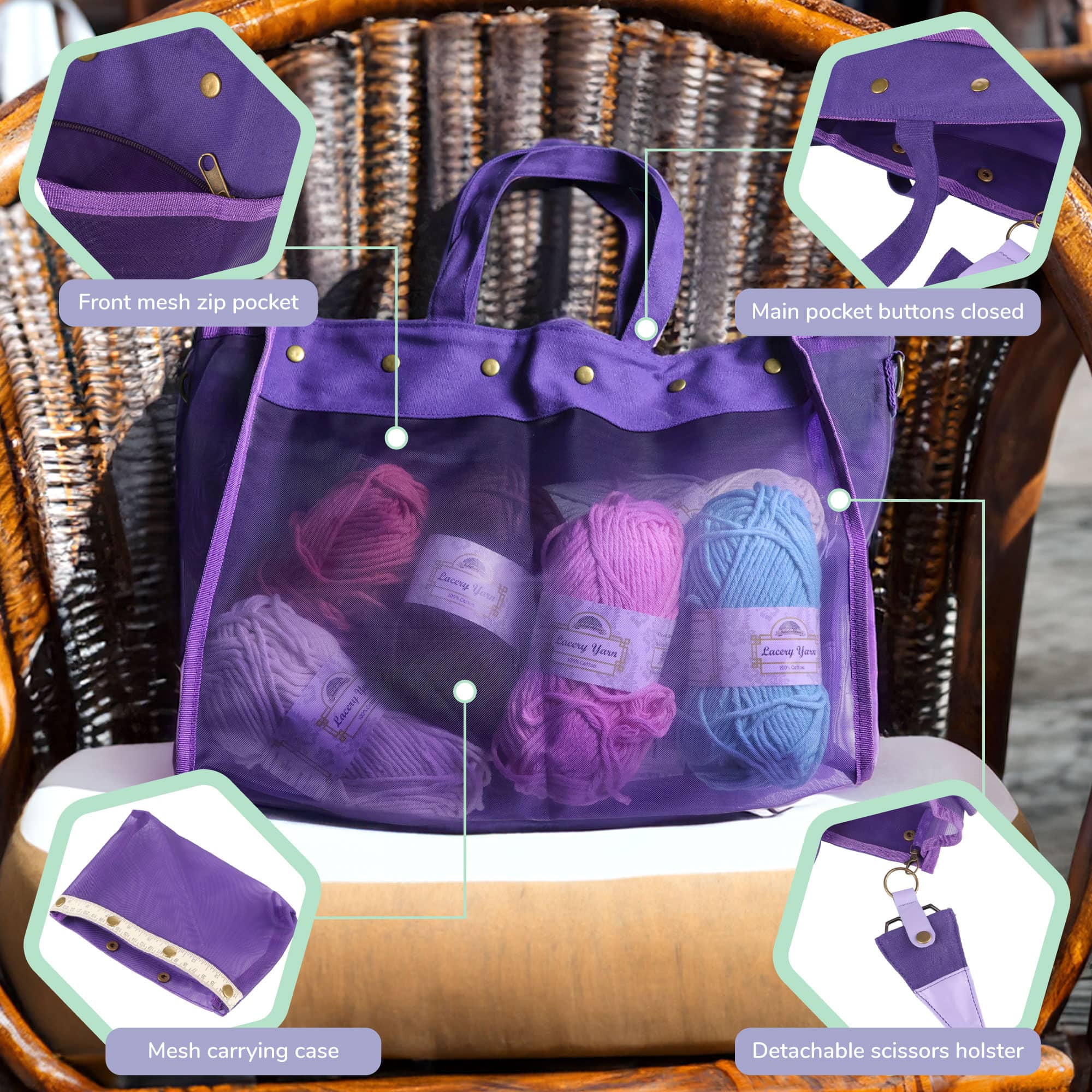 Mesh Yarn Storage Tote Bags - Image 4