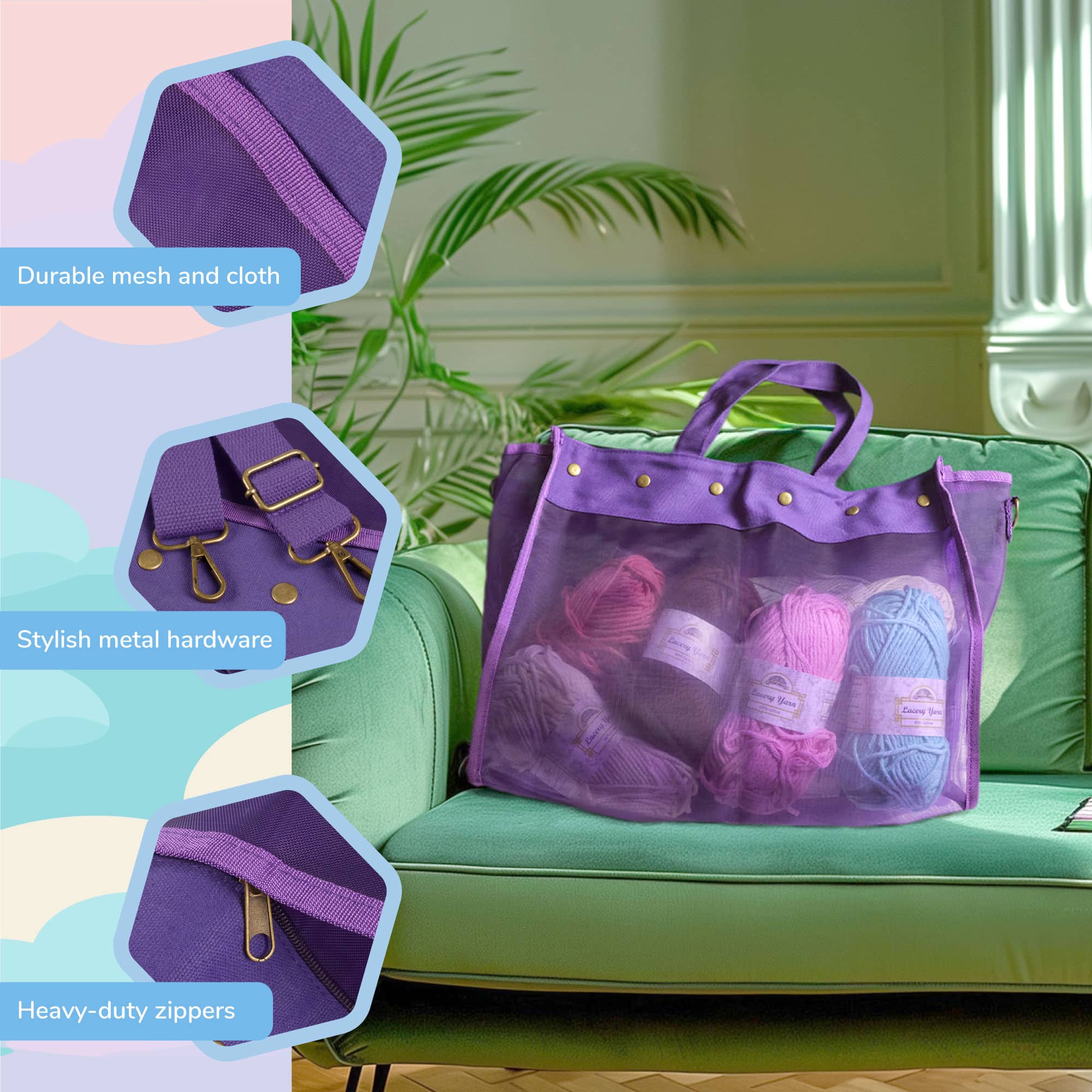 Mesh Yarn Storage Tote Bags - Image 6