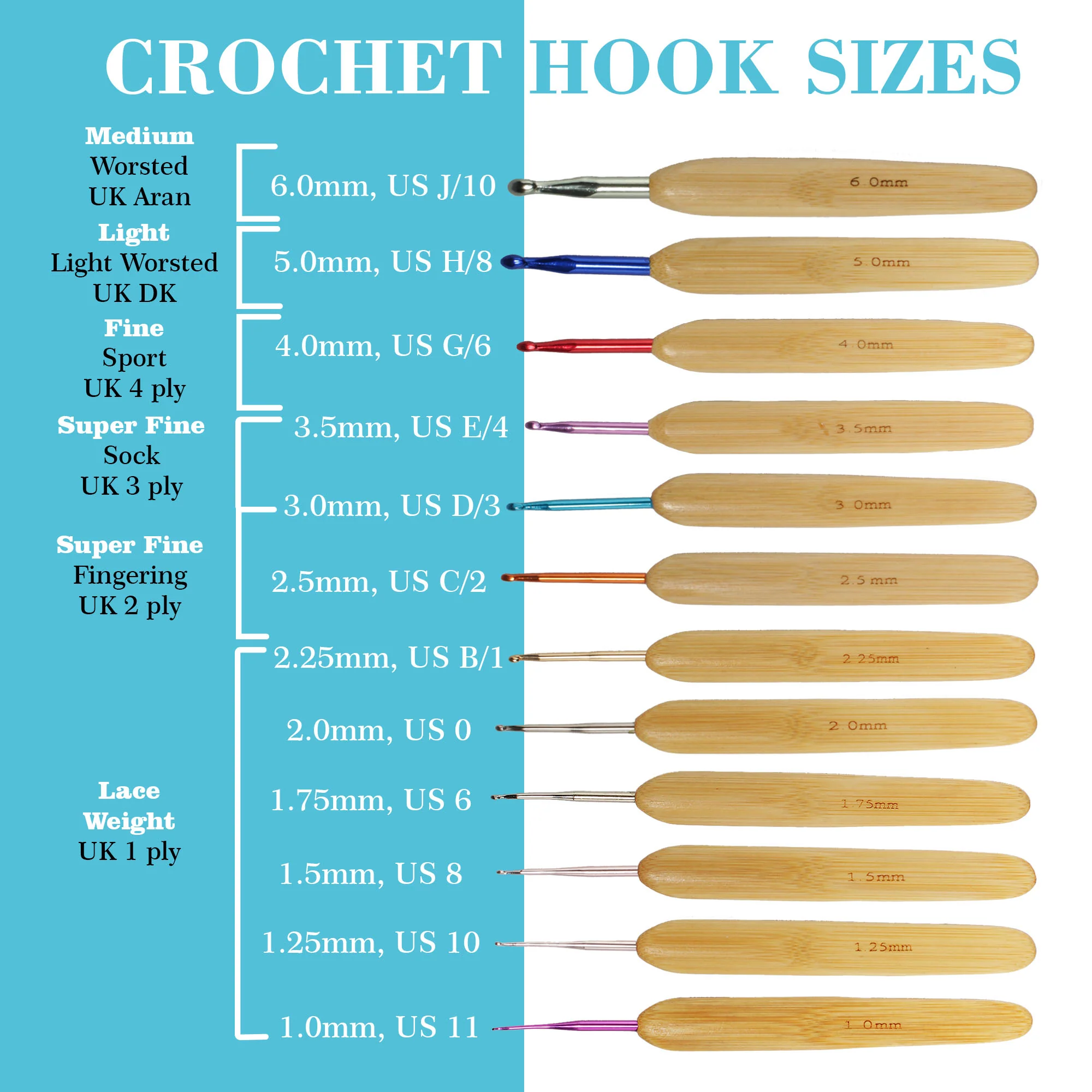 Steel Crochet Hooks w/ Bamboo Handle - 2 Piece Sets - Image 5