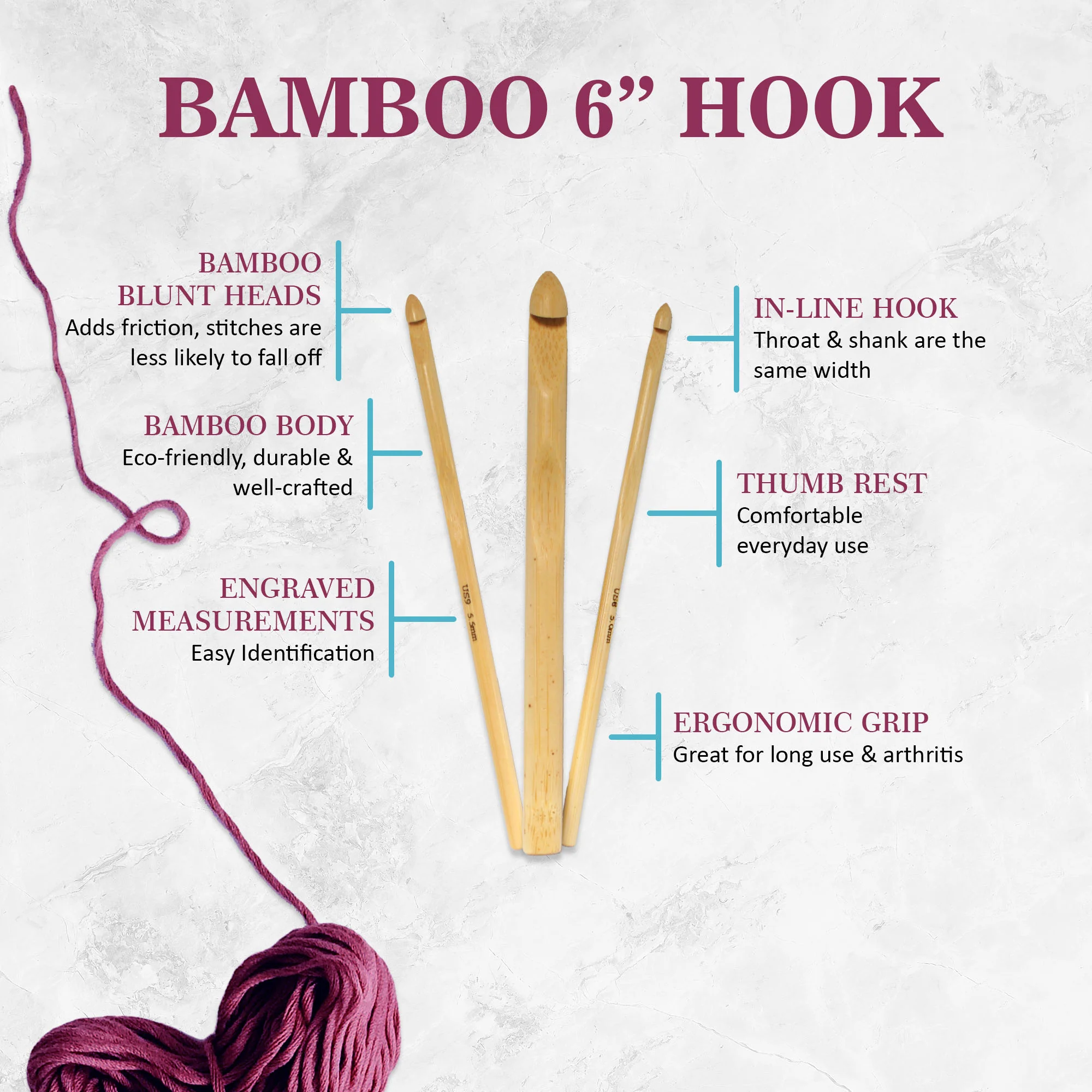 15pc Bamboo Crochet Hooks Set - Image 3