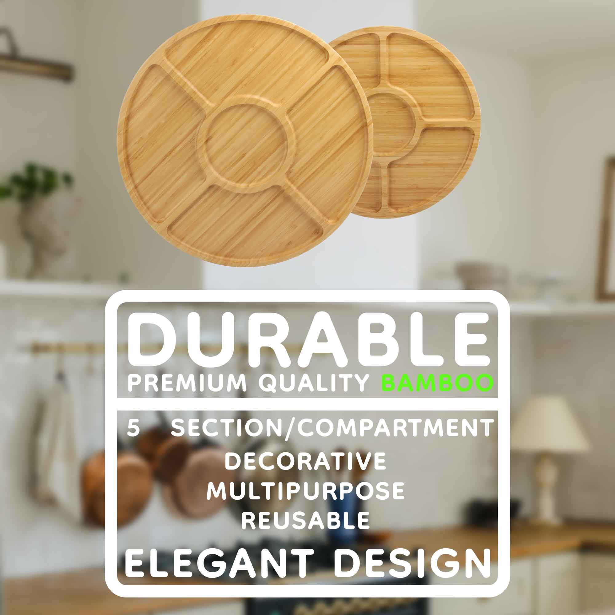 Round 5 Compartment Bamboo Serving Tray - Image 10