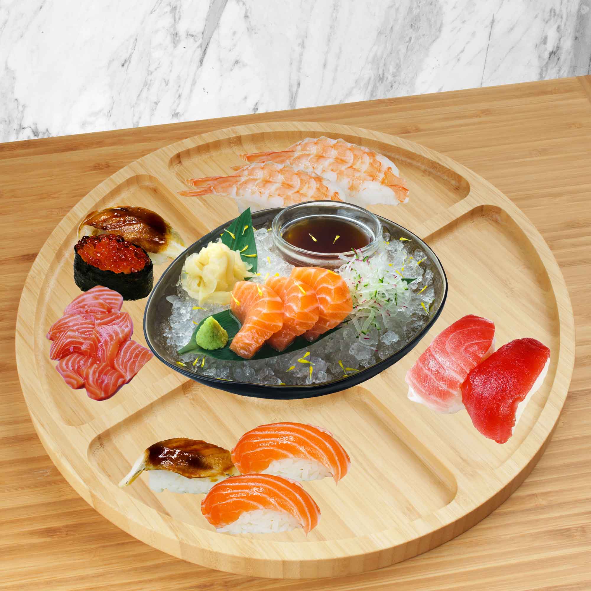 Round 5 Compartment Bamboo Serving Tray - Image 12