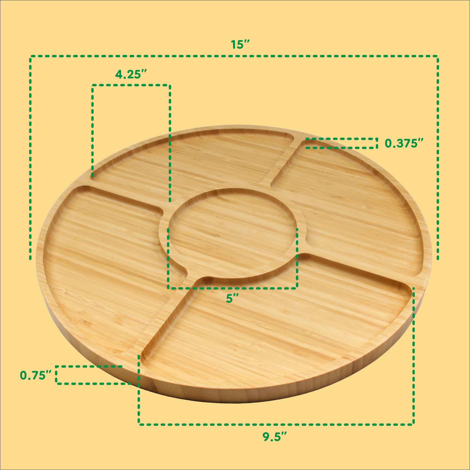 Round 5 Compartment Bamboo Serving Tray - Image 8