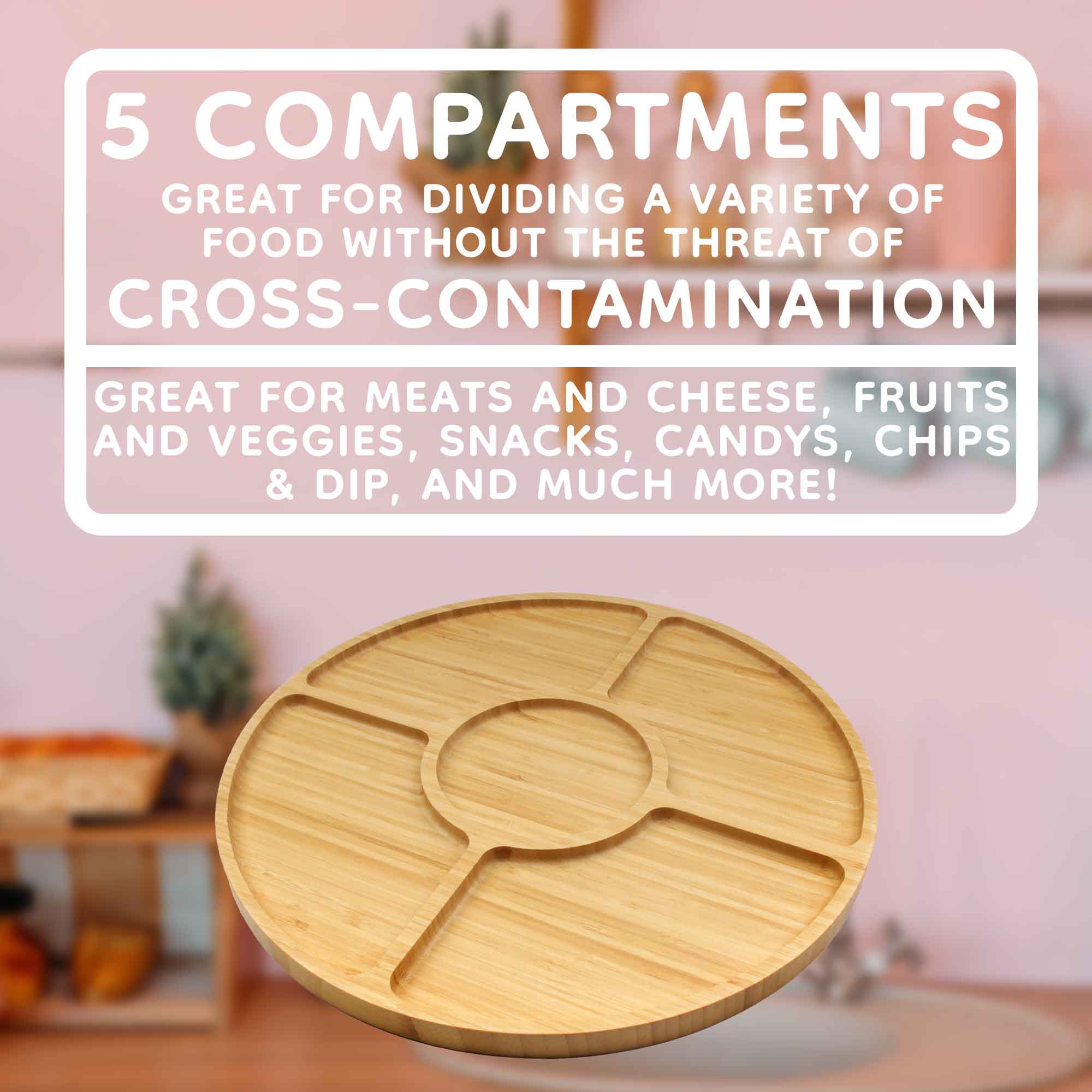 Round 5 Compartment Bamboo Serving Tray - Image 9