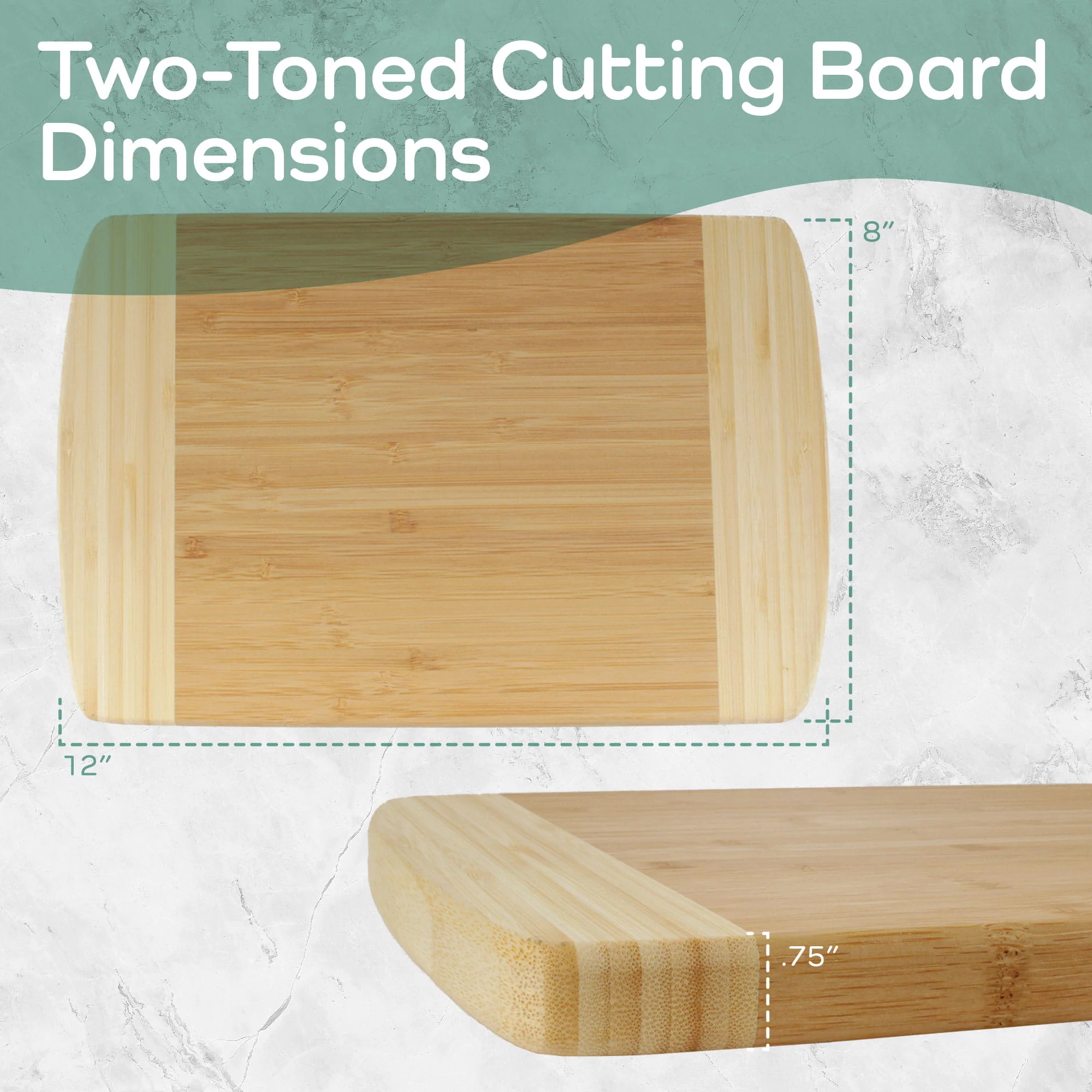 Small Two-Tone Bamboo Cutting Board 12" x 8" x 0.75" - Image 3