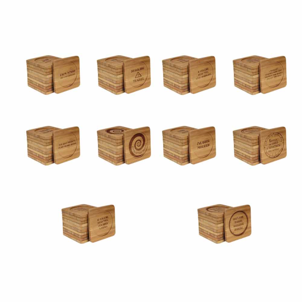 Simple Phrases Square Custom Engraved Bamboo Coaster Set - Image 5