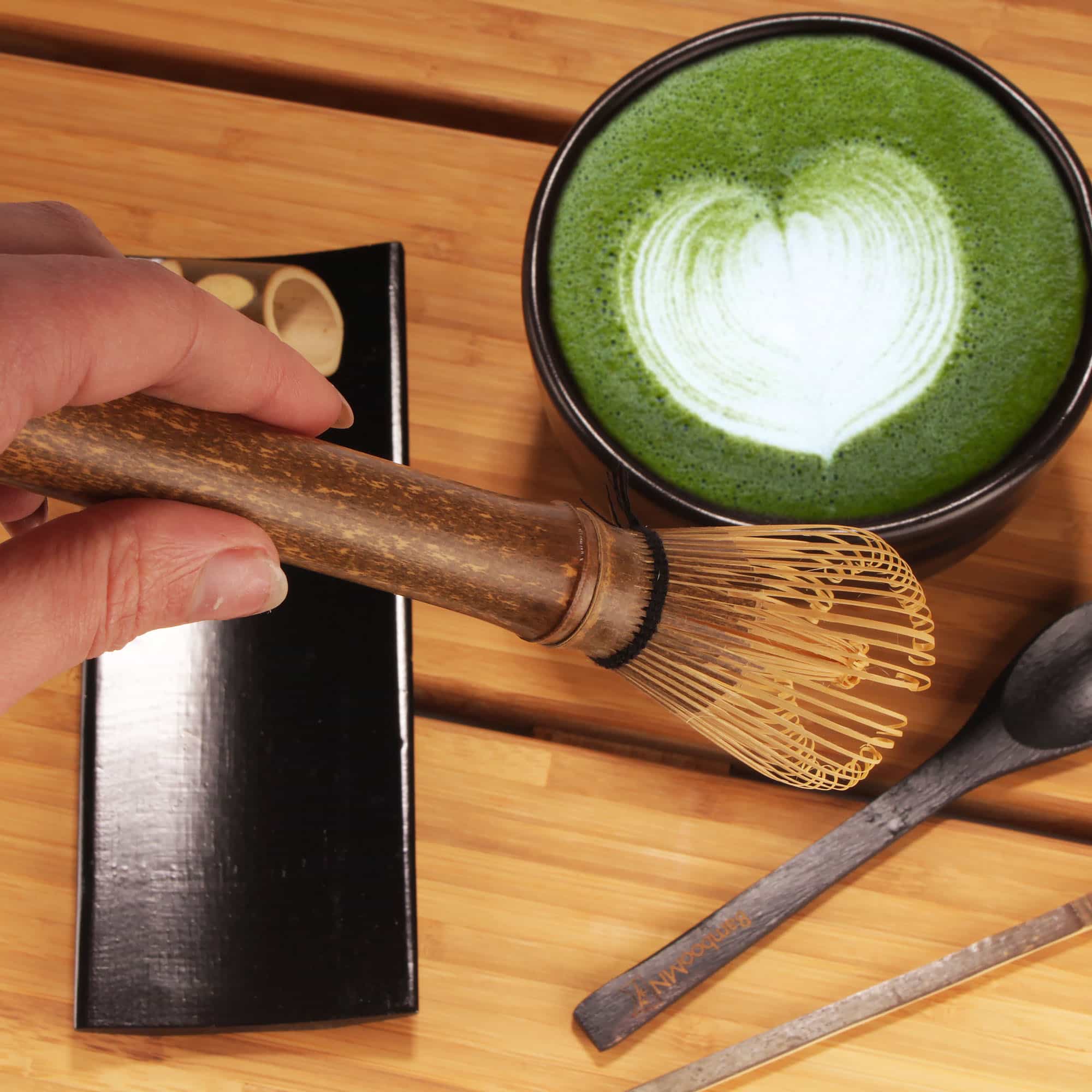 Black Long-Handled Chasen + Tray + Chashaku + Black Tea Spoon - Image 2