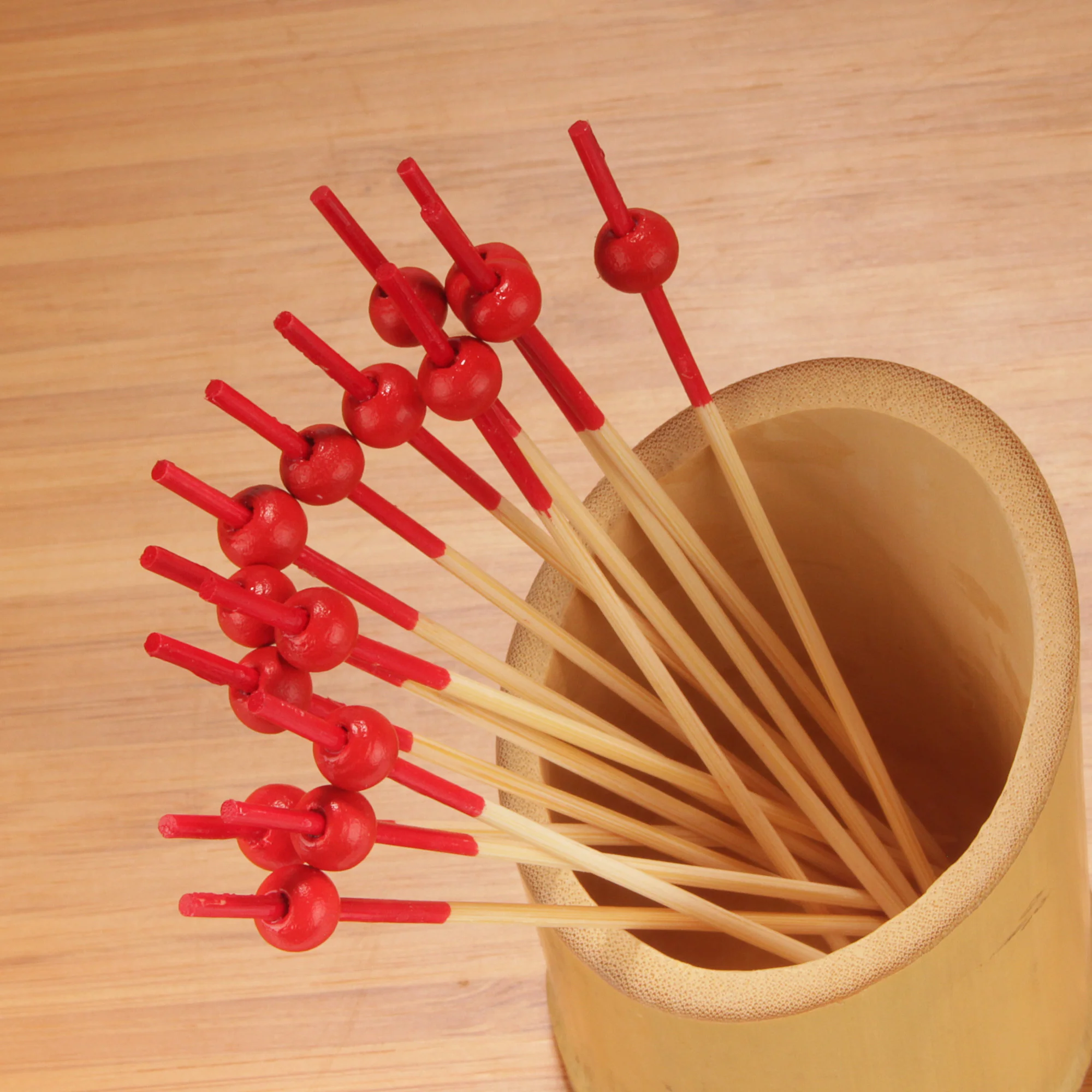 Red-Dipped Ball Bamboo Food Picks - Image 5