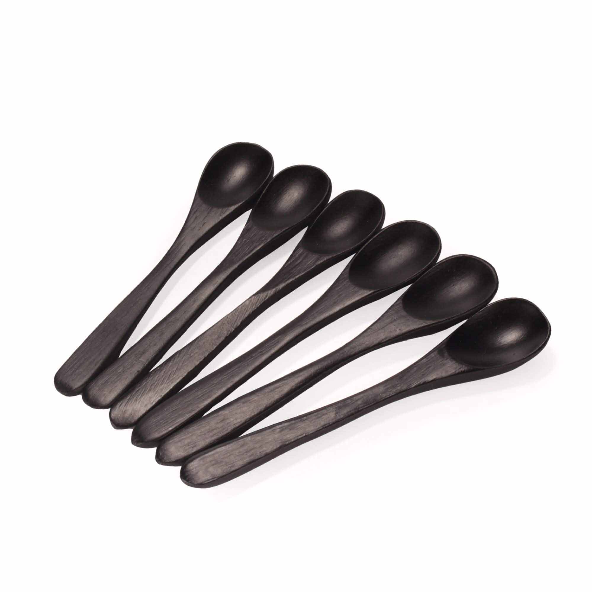 Small Bamboo Salt/Spice Spoon - Oval Head - Black - Image 3