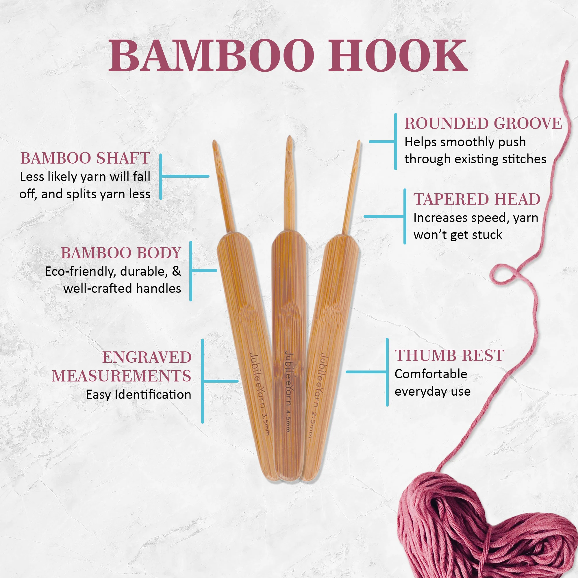 8pc Bamboo Crochet Hooks Set - Image 3