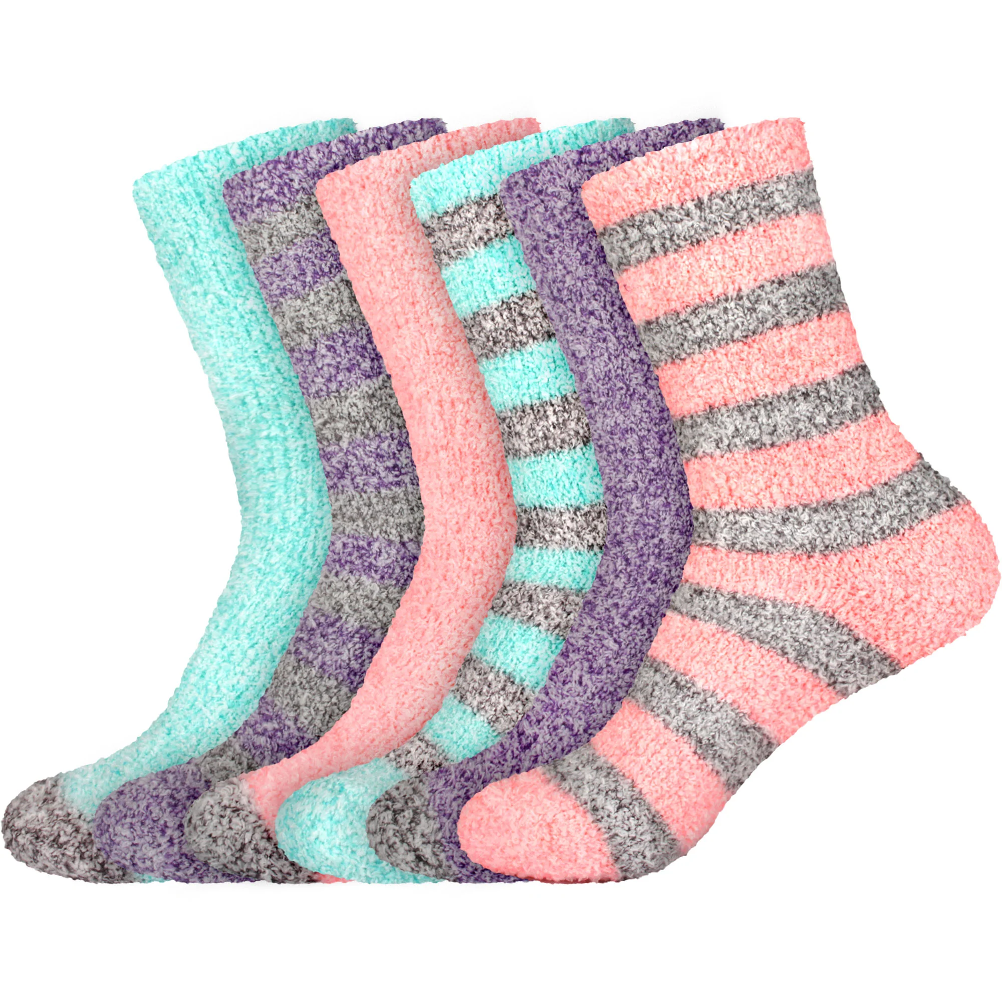 Women's Solid/Striped Two-Tone Fuzzy Socks - Image 16