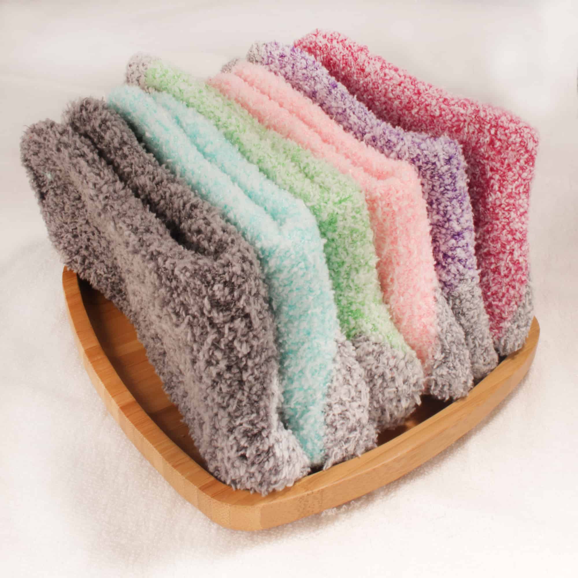Women's Solid/Striped Two-Tone Fuzzy Socks - Image 2