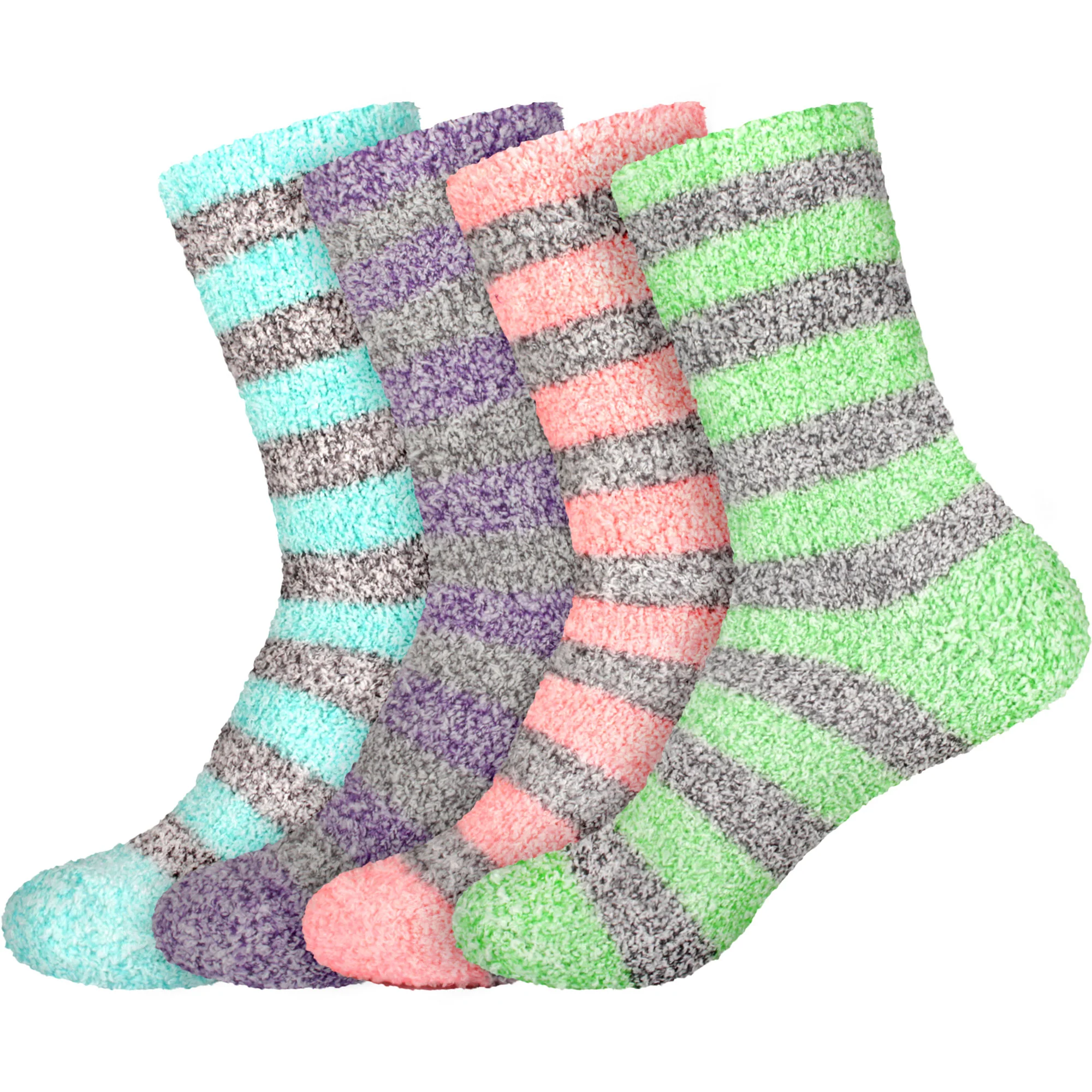 Women's Solid/Striped Two-Tone Fuzzy Socks - Image 30