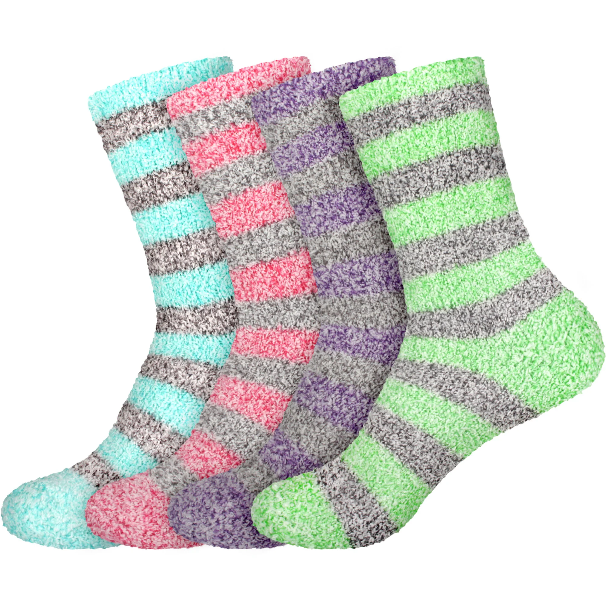 Women's Solid/Striped Two-Tone Fuzzy Socks - Image 34