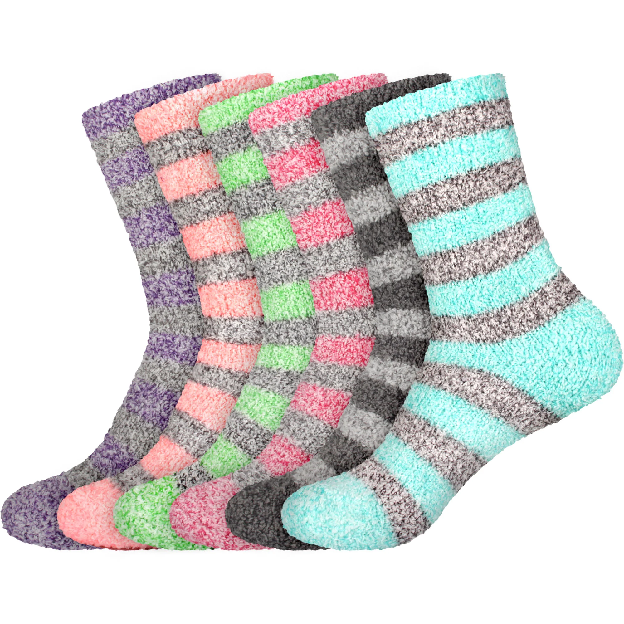 Women's Solid/Striped Two-Tone Fuzzy Socks - Image 35