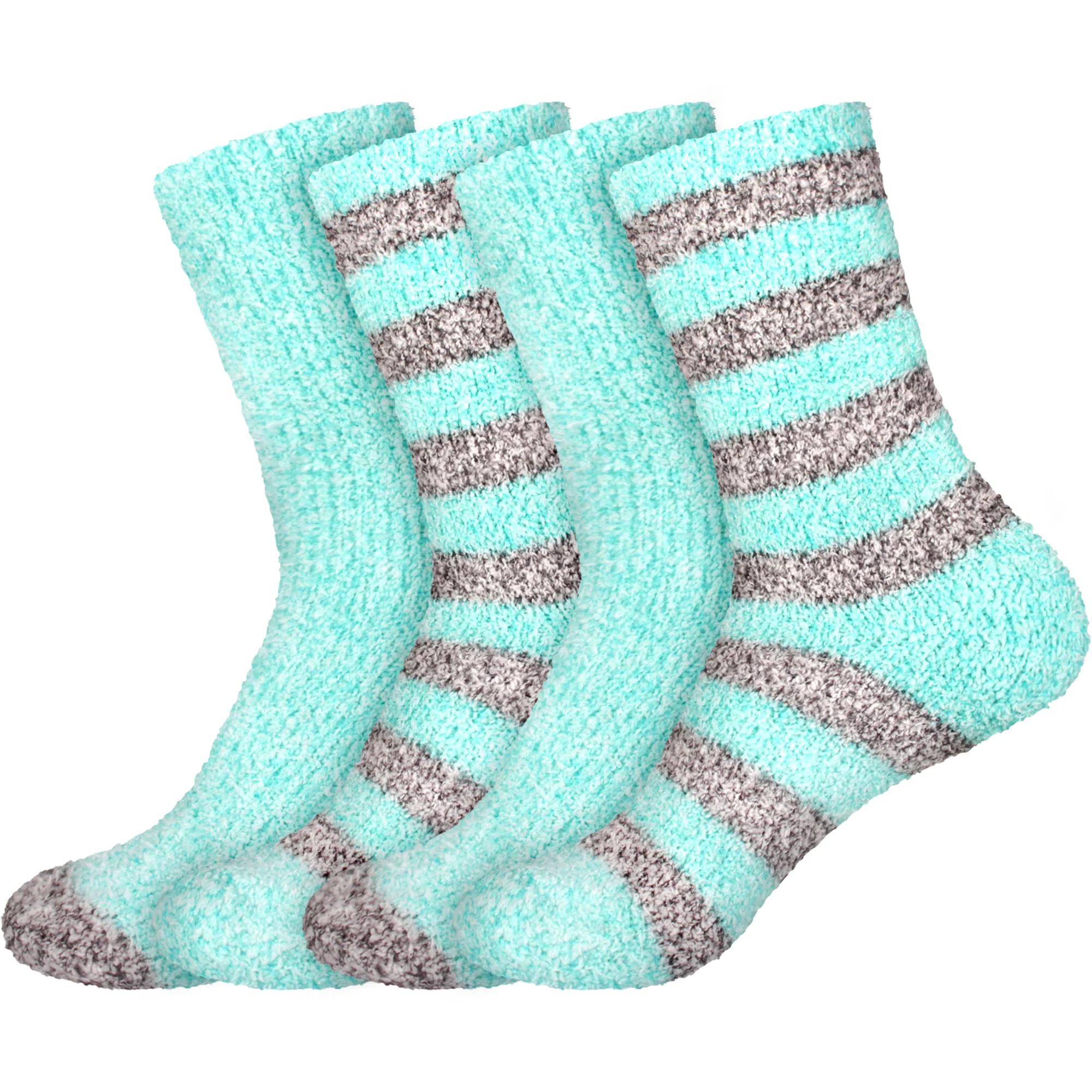 Women's Solid/Striped Two-Tone Fuzzy Socks - Image 49