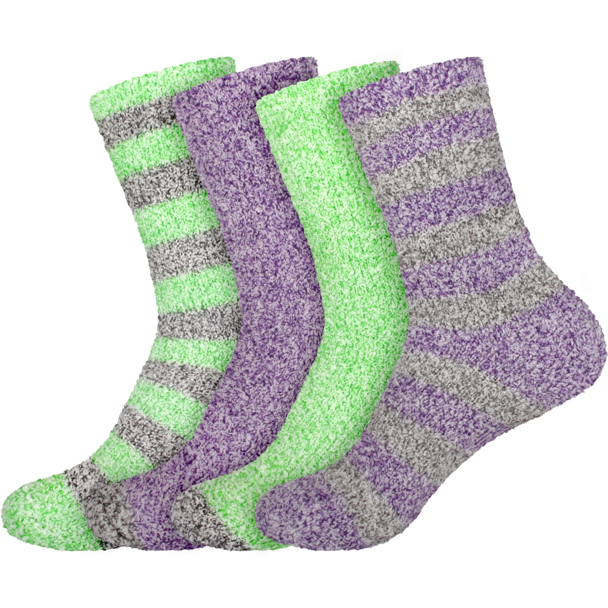 Women's Solid/Striped Two-Tone Fuzzy Socks - Image 55