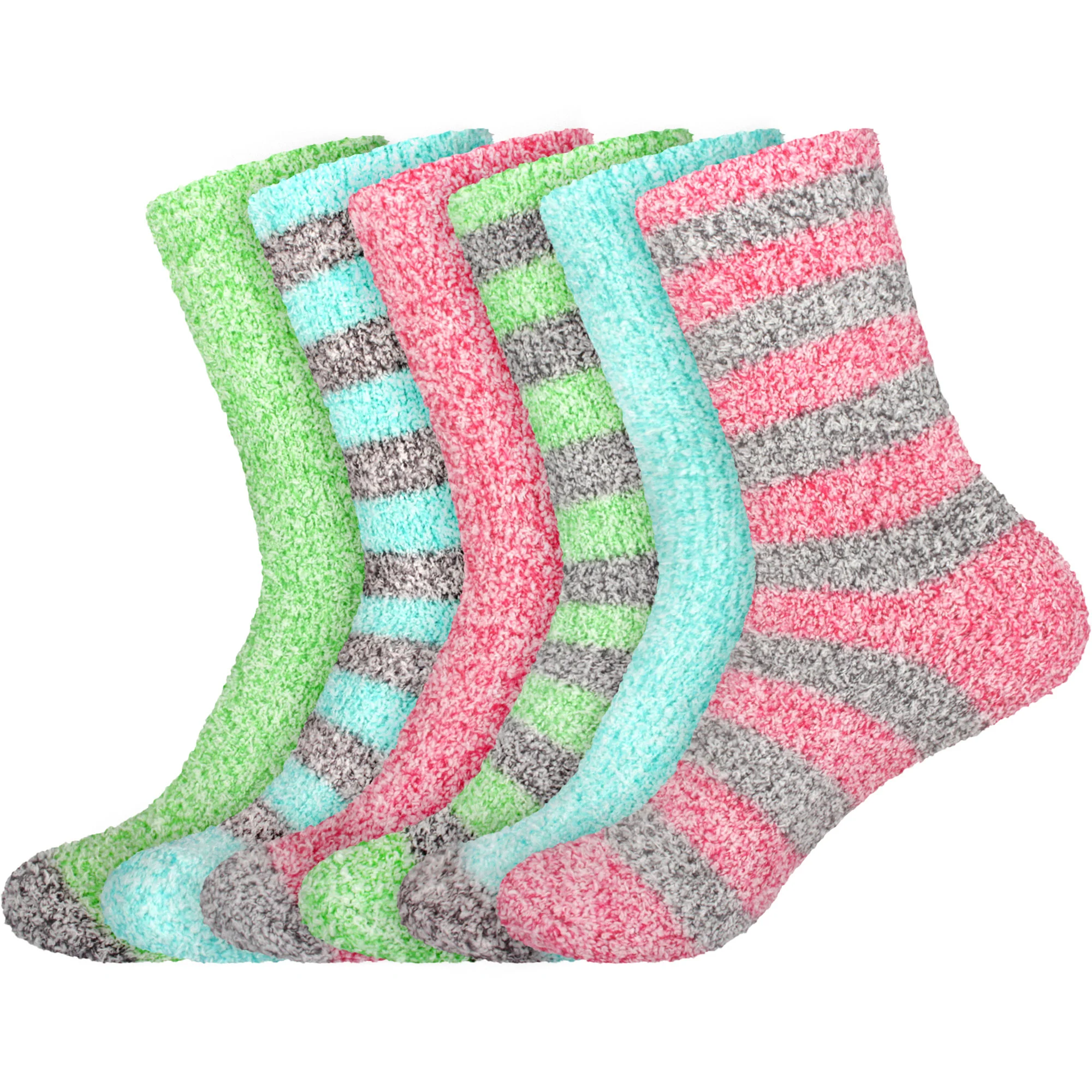 Women's Solid/Striped Two-Tone Fuzzy Socks - Image 61