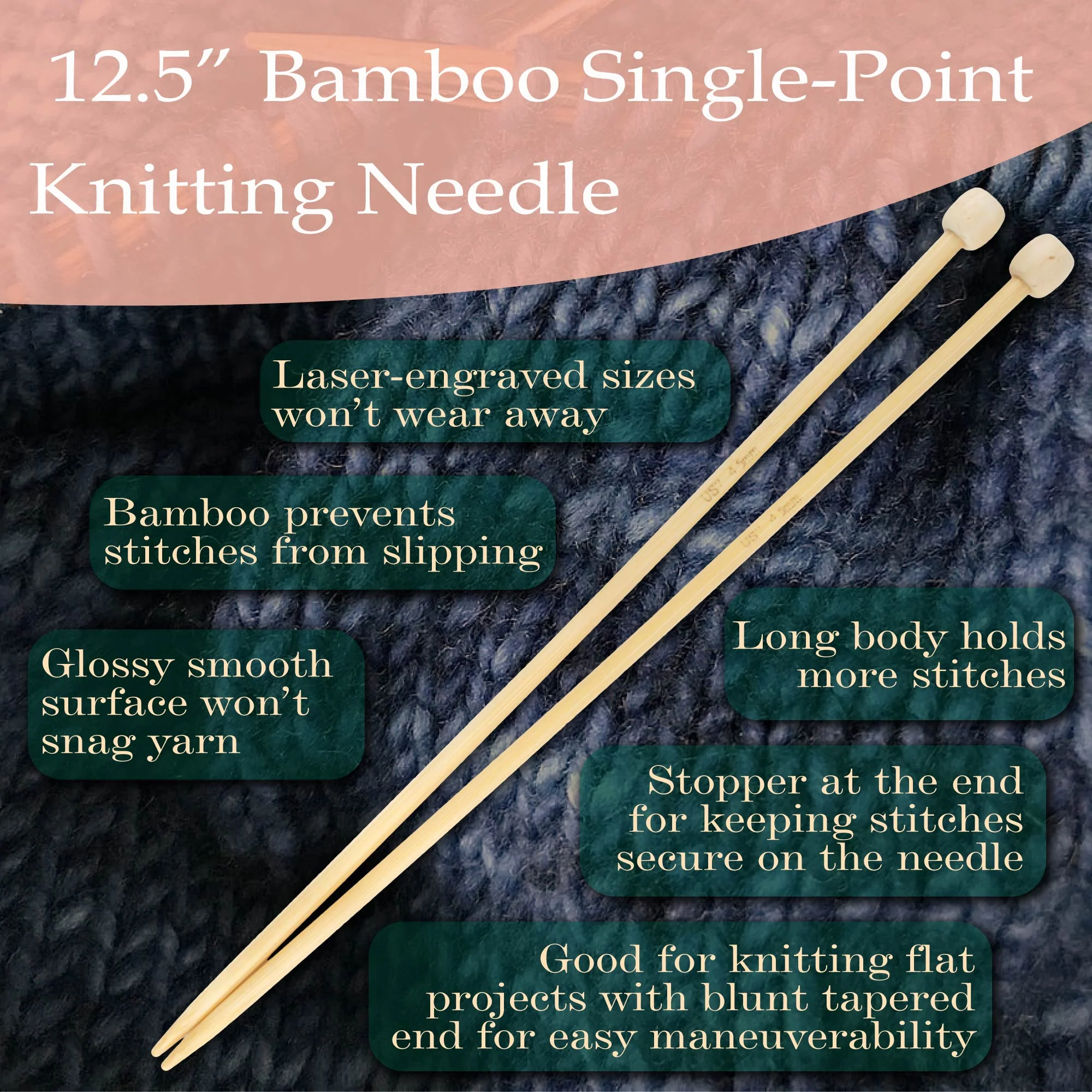 12.5" Single Point Bamboo Knitting Needles - Image 4
