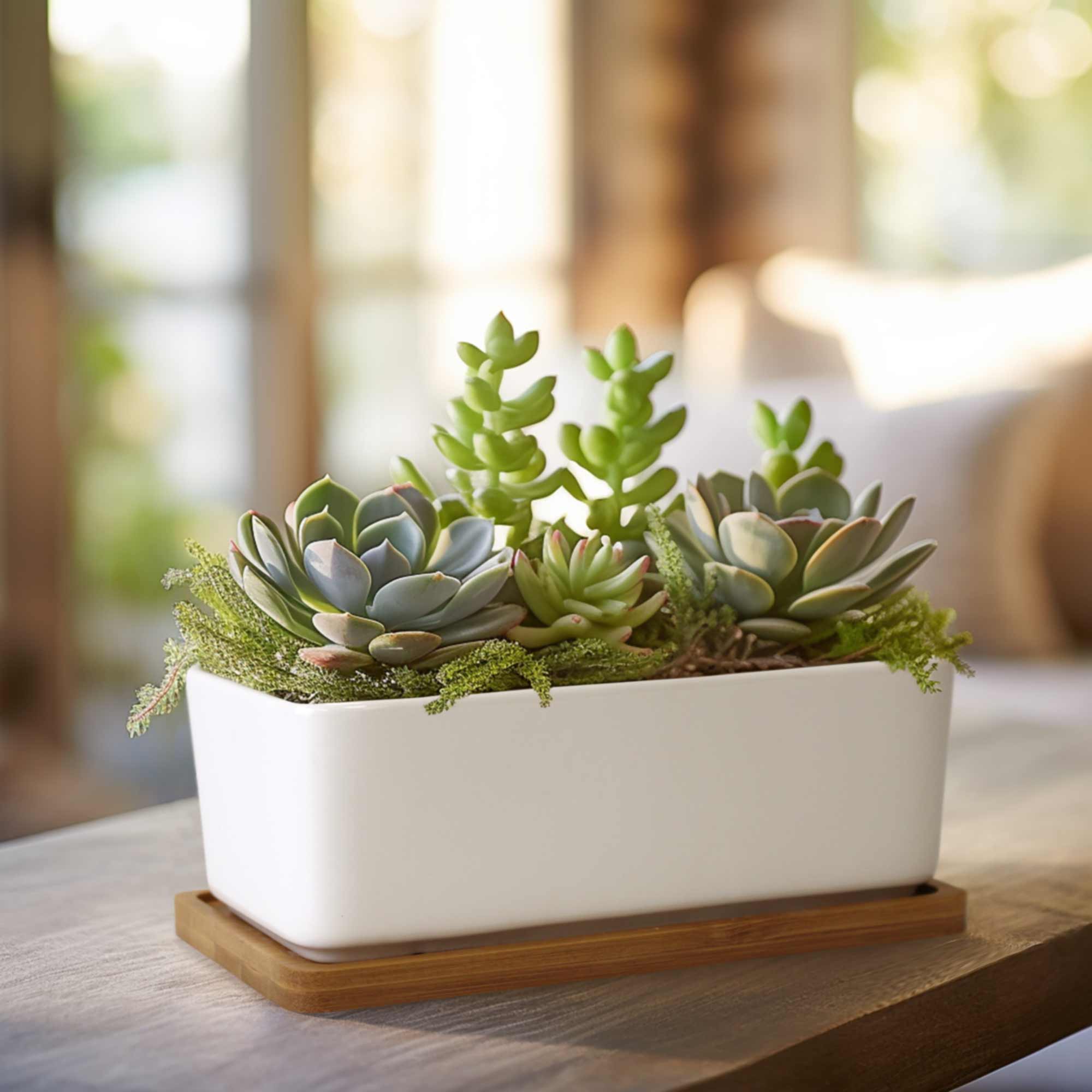 Rectangle Succulent Plant Pots with Tray - Image 4
