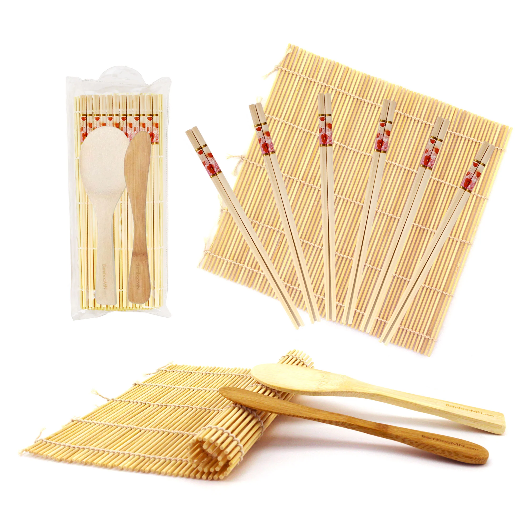 Complete Sushi Making Kit -  2x Natural Bamboo Roller Rolling Mats, 1x Bamboo Rice Paddle, 1x Bamboo Rice Spreader, 6 Pairs of Bamboo Chopsticks - Image 20