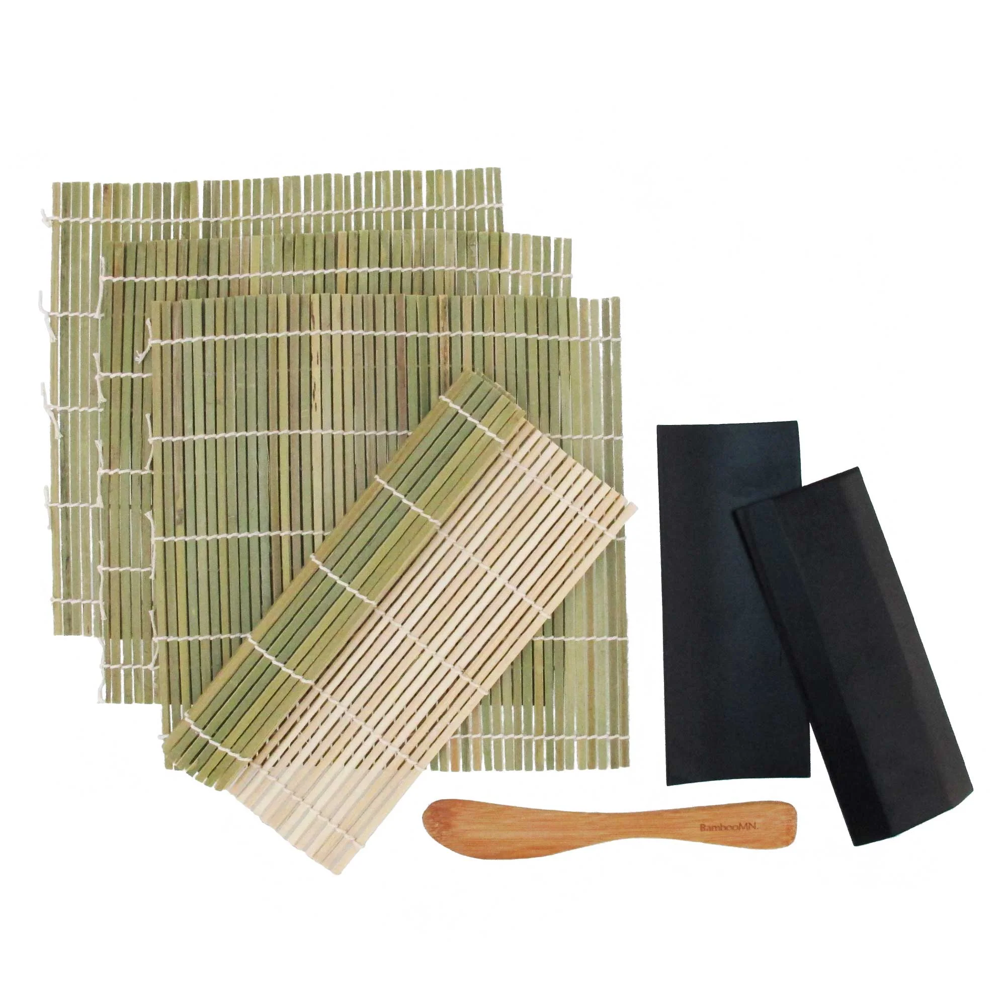 4x Bamboo Sushi Rolling Mats, 2x Bamboo Sushi Plates and Spreader Set
