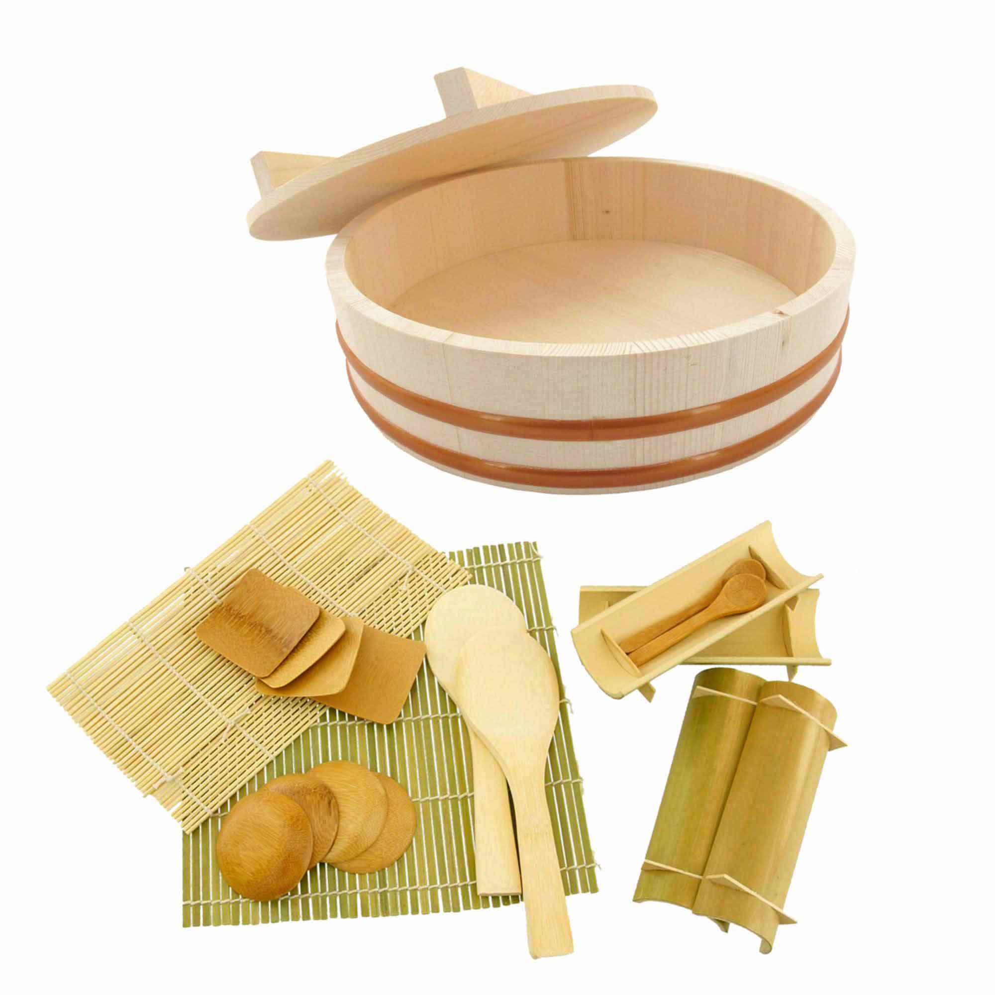 19pc Sushi Oke Tub with Lid Hangiri Sushi Making Set