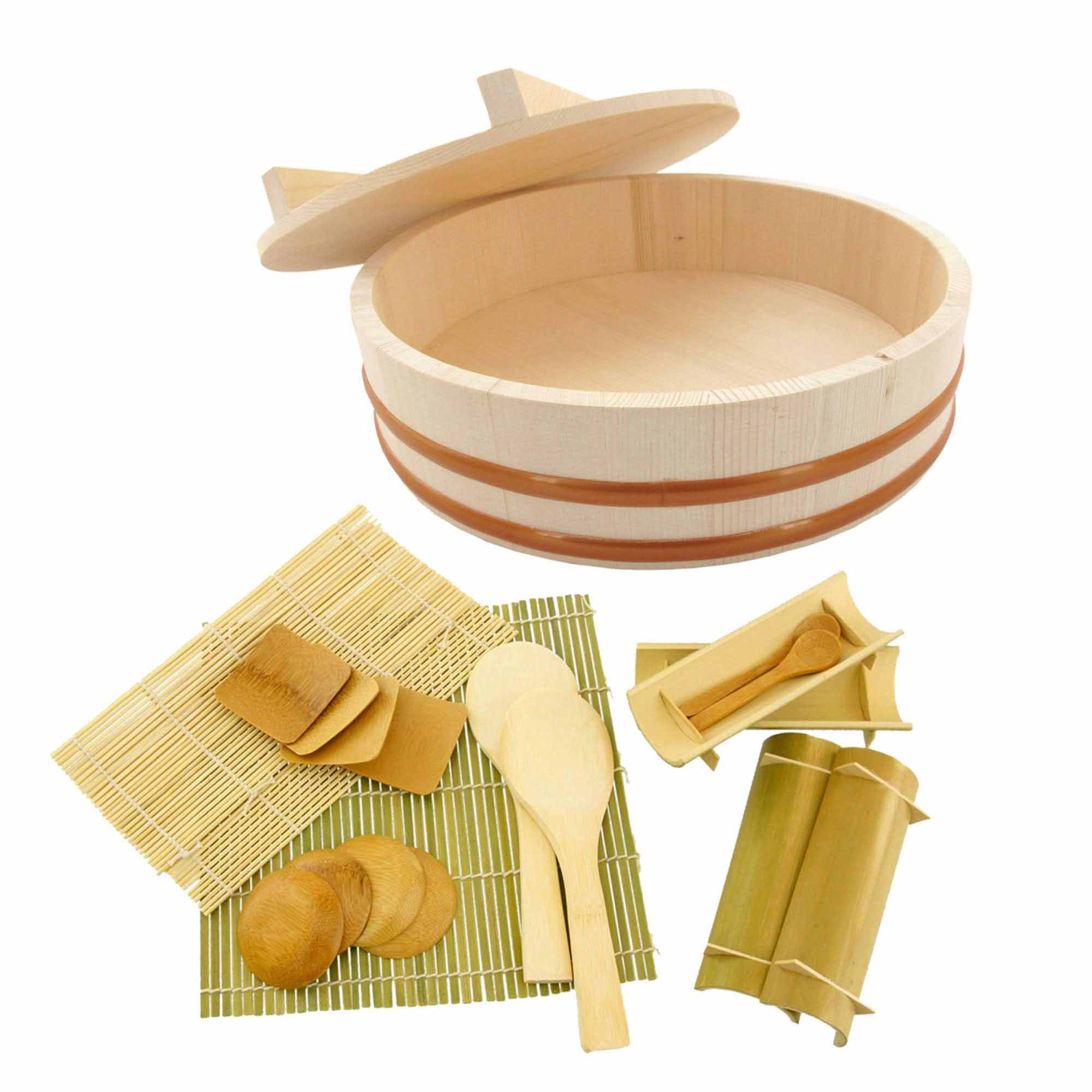 19pc Sushi Oke Tub with Lid Hangiri Sushi Making Set - Image 3