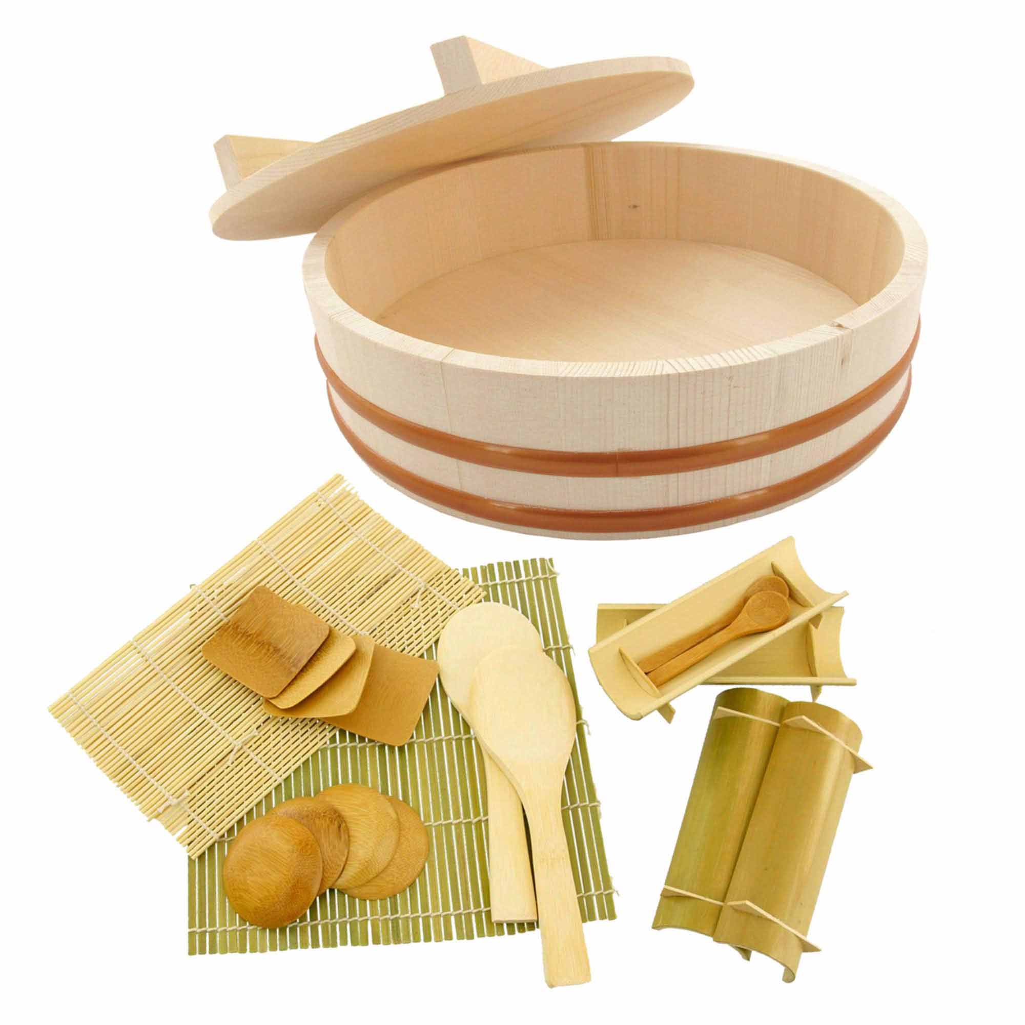 19pc Sushi Oke Tub with Lid Hangiri Sushi Making Set - Image 4