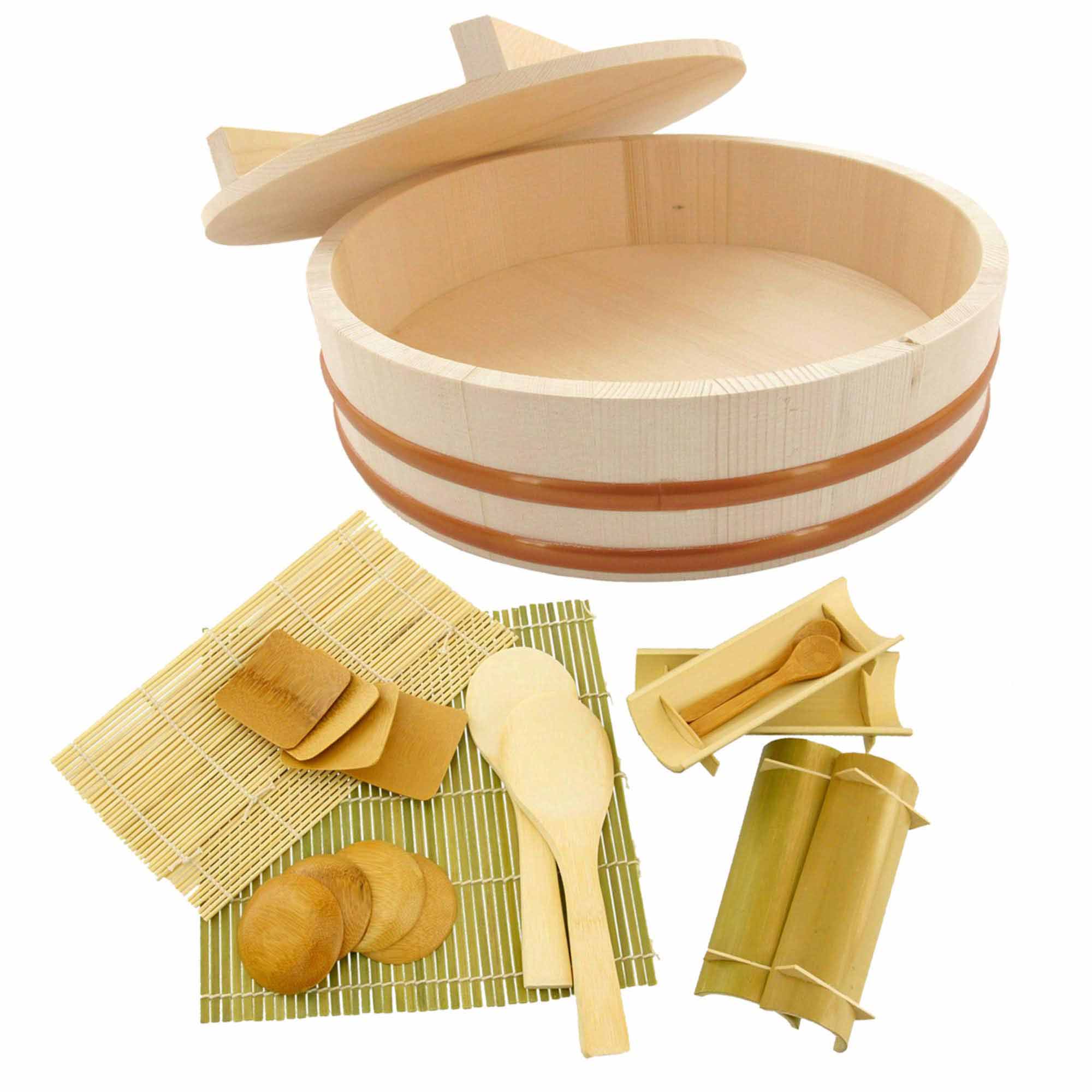 19pc Sushi Oke Tub with Lid Hangiri Sushi Making Set - Image 5