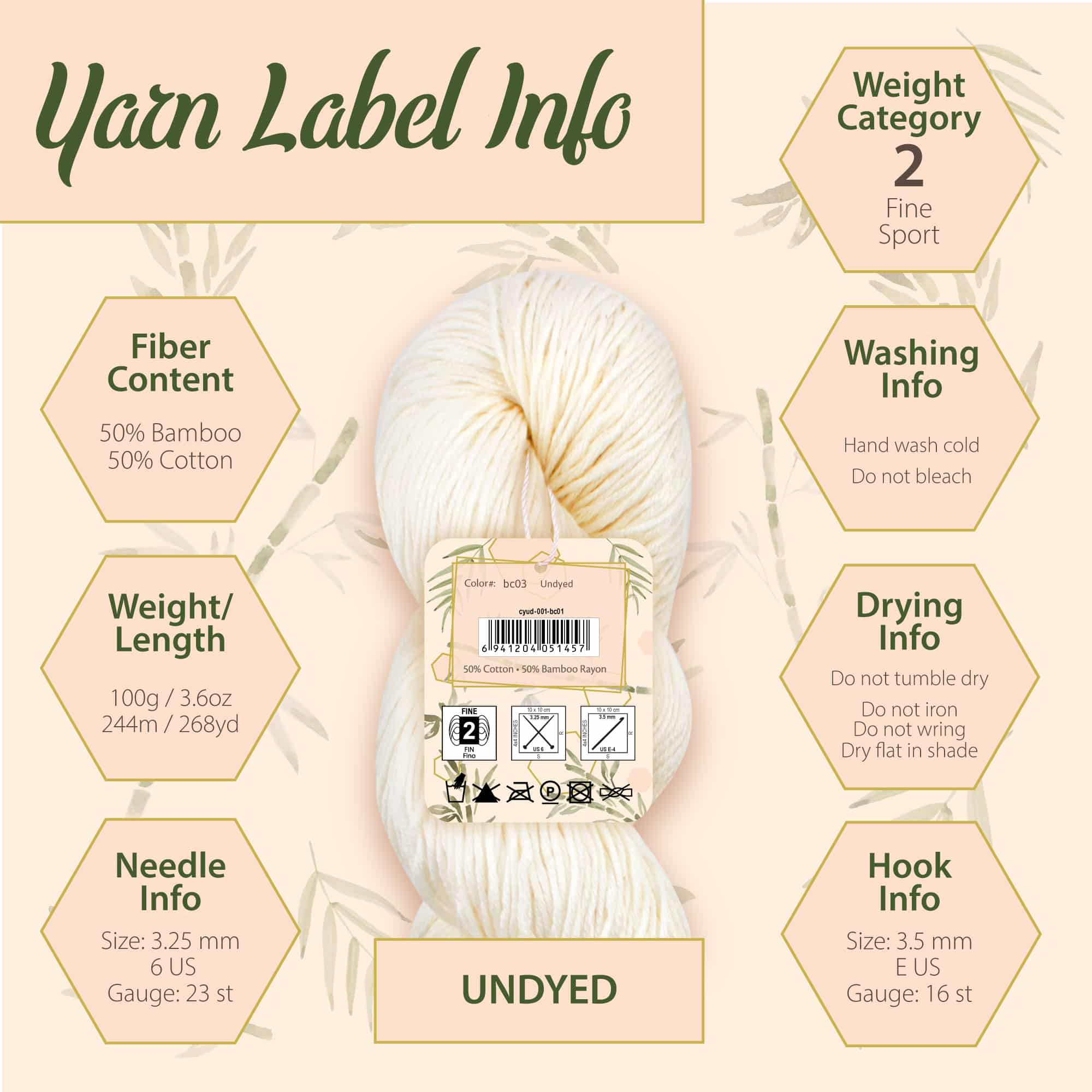 Undyed Bamboo Cotton Sport Yarn - Image 2