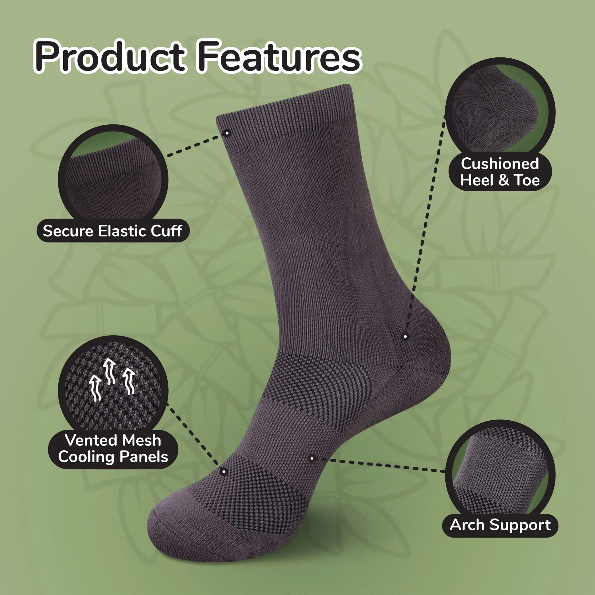 Unisex Athletic Supported Bamboo Rayon Crew Socks - Image 2