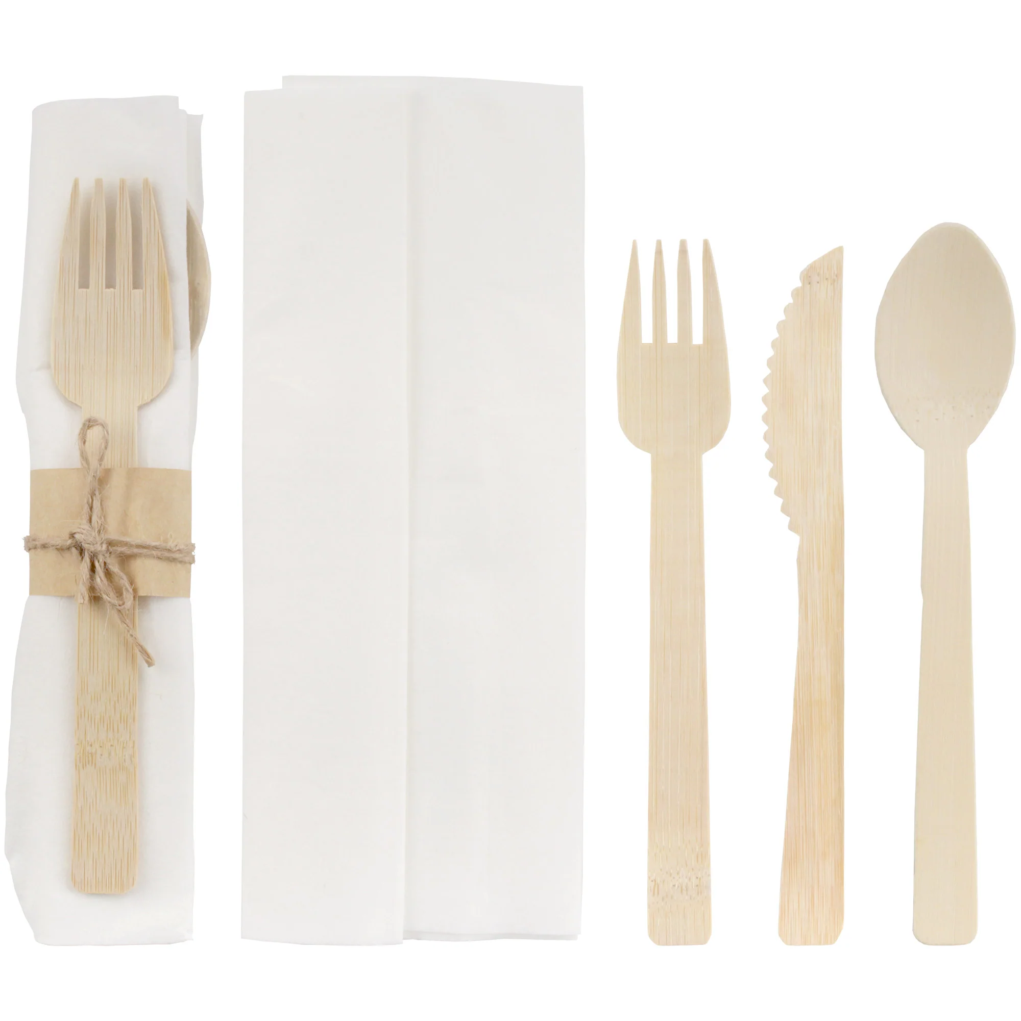 Disposable Bamboo Veneer Twine Tied Utensil Set