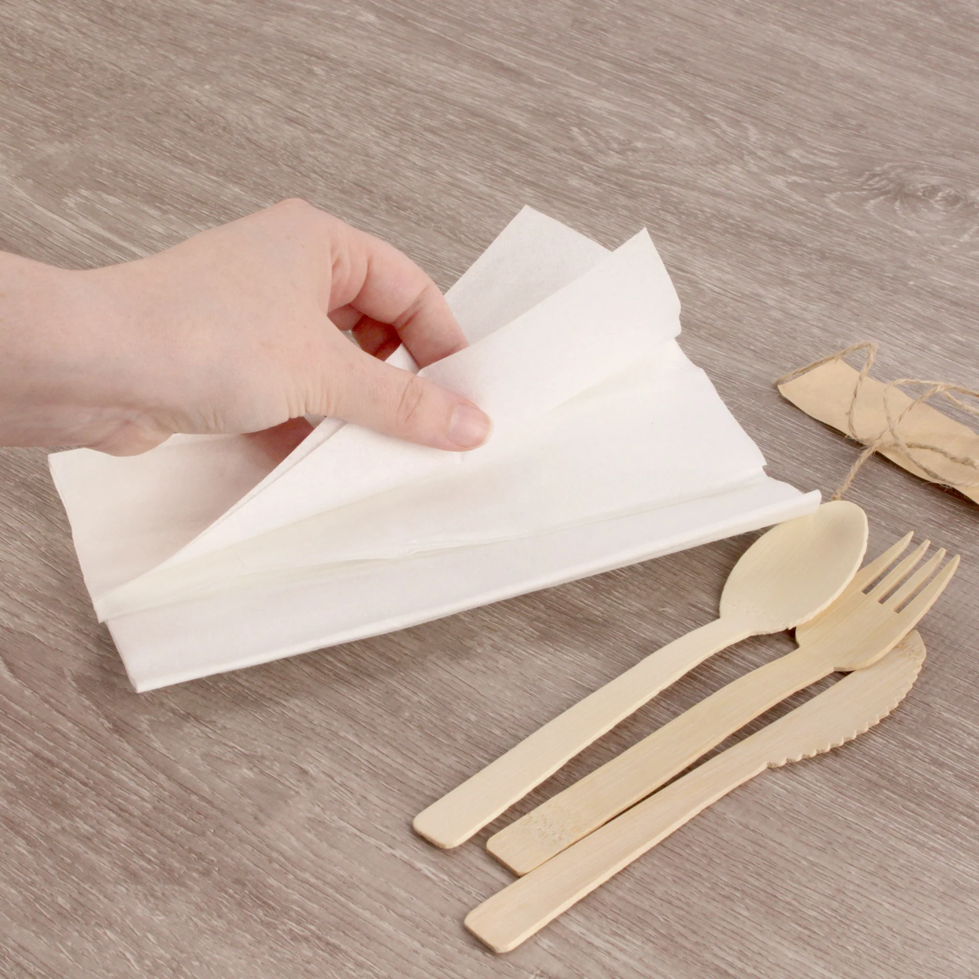 Disposable Bamboo Veneer Twine Tied Utensil Set - Image 5