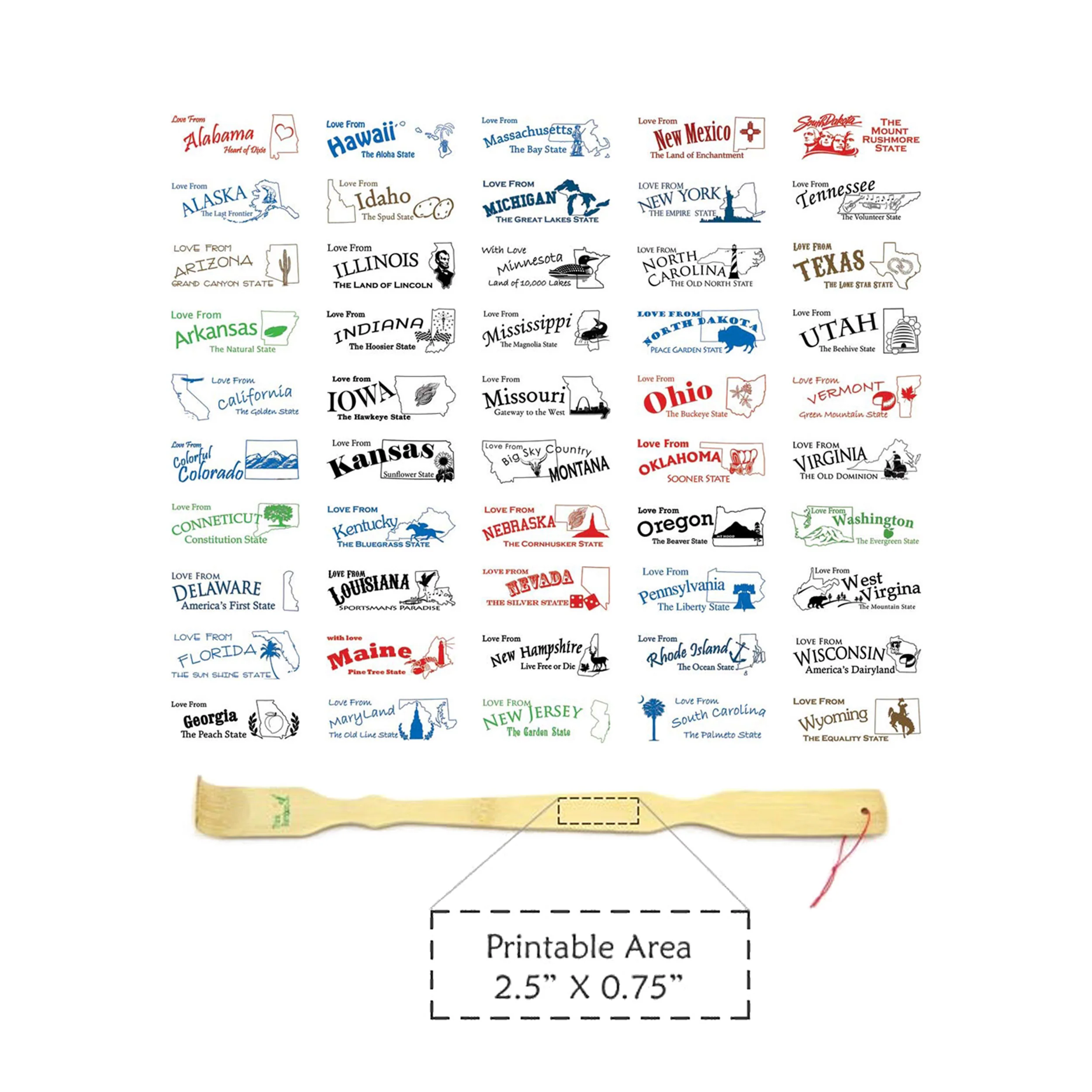 Bamboo Back Scratcher Shoe Horn Bongers With Love Series of States, Wisconsin - Image 2