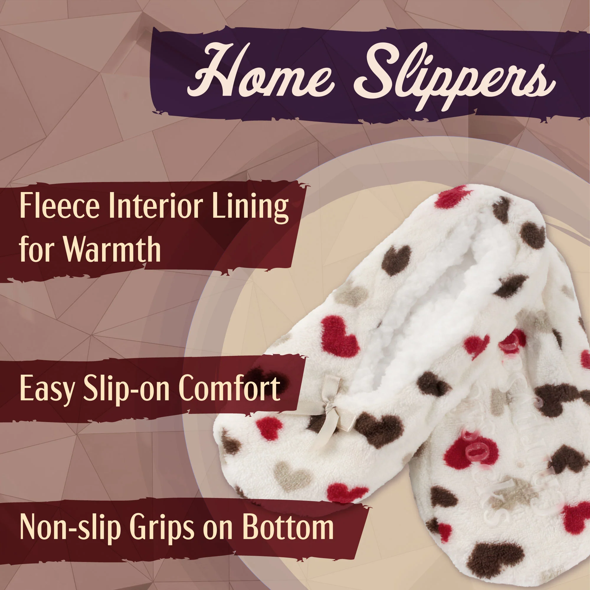 Women's Hearts Stripes Slippers Non-Slip Lined Socks: 1 & 2 Pairs - Image 6