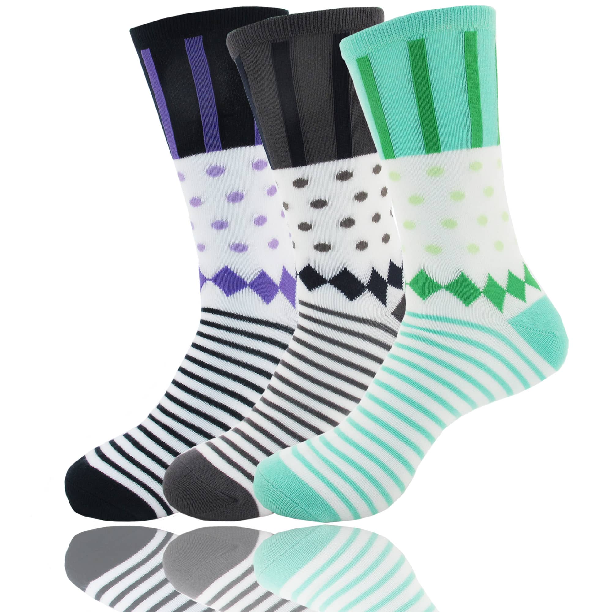 Women's Bamboo Colorful Polka Dot Stripe Socks: 3 Pair - Image 16