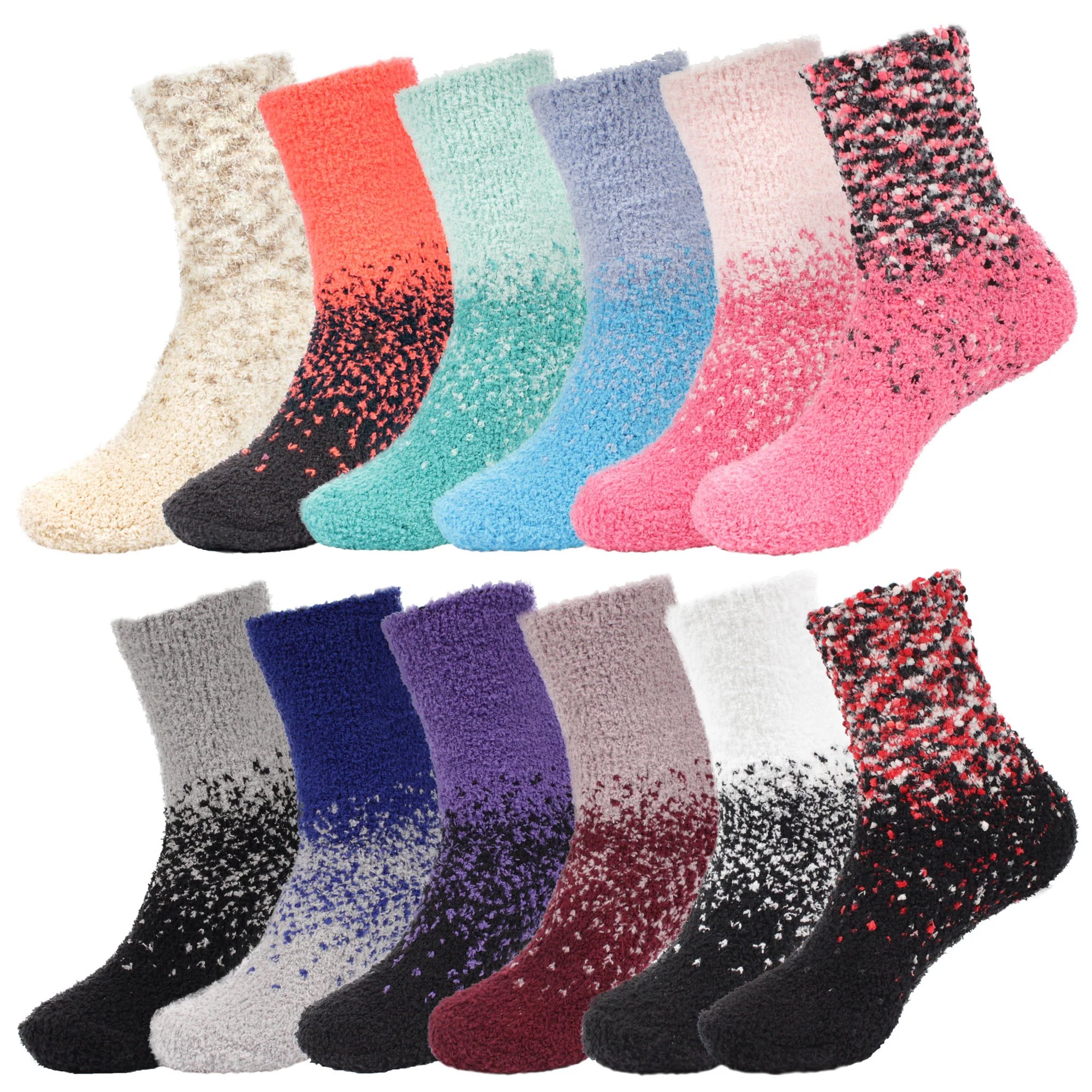 Women's Fuzzy Gradient Home Socks - 12 Pair - Image 7