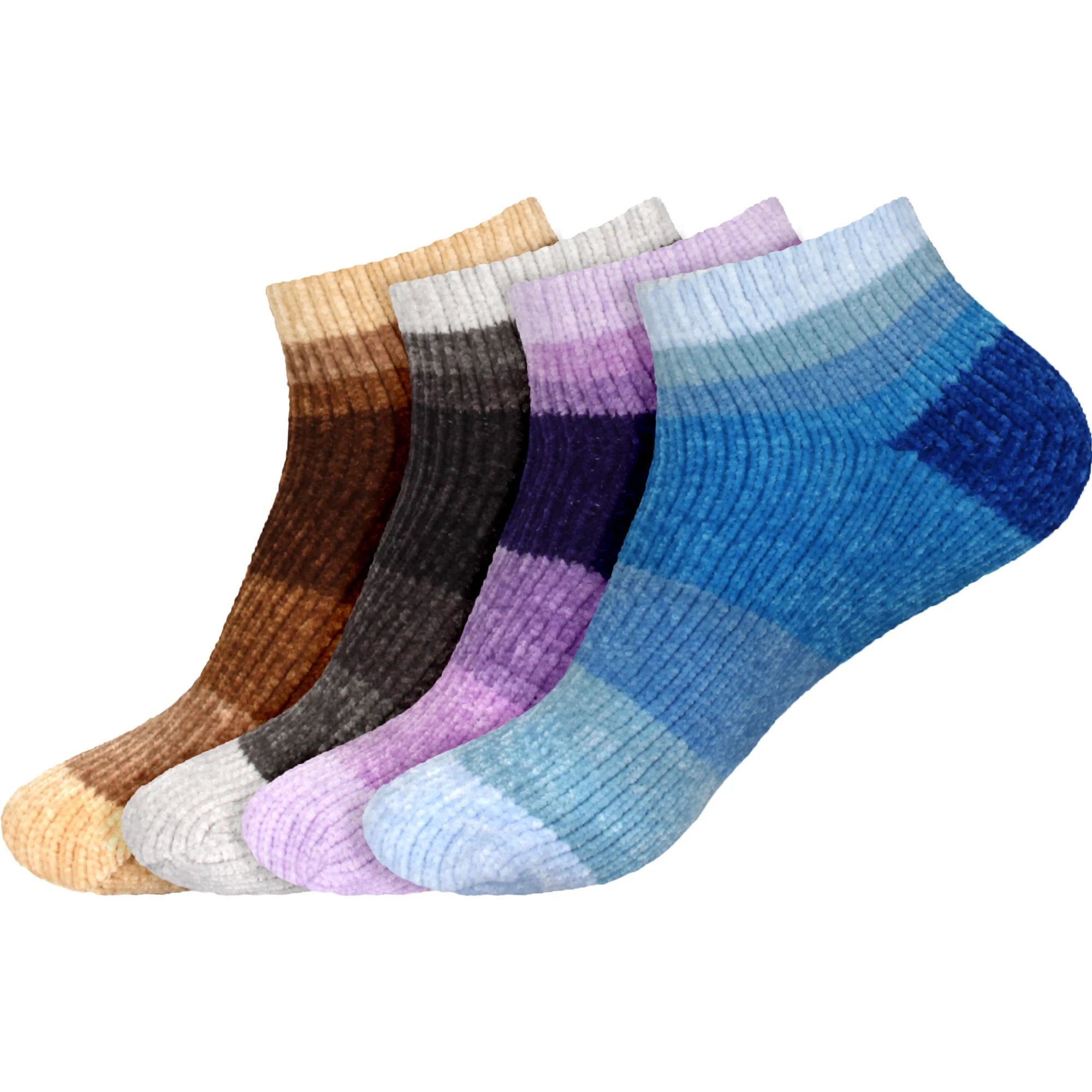 Women's Soft Chenille Furry Fuzzy Color Block Ankle Home Socks - Image 29