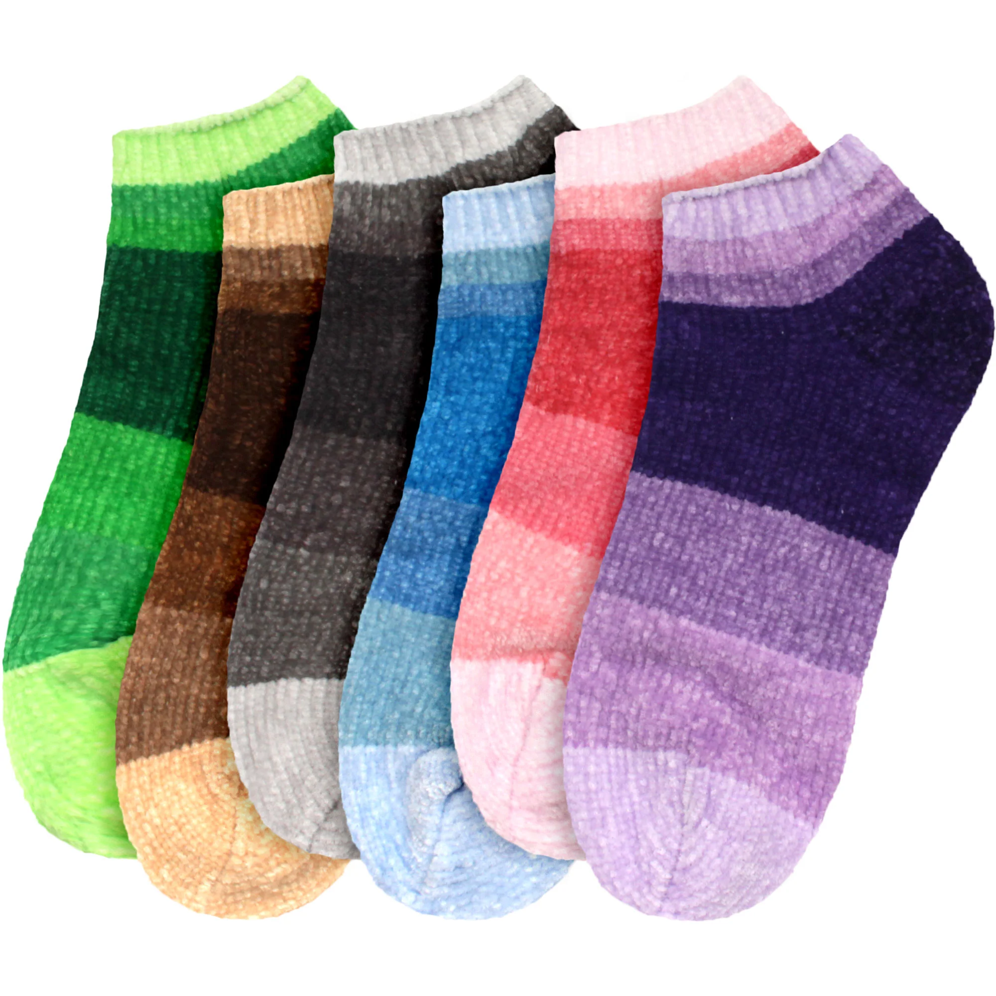 Women's Soft Chenille Furry Fuzzy Color Block Ankle Home Socks - Image 30