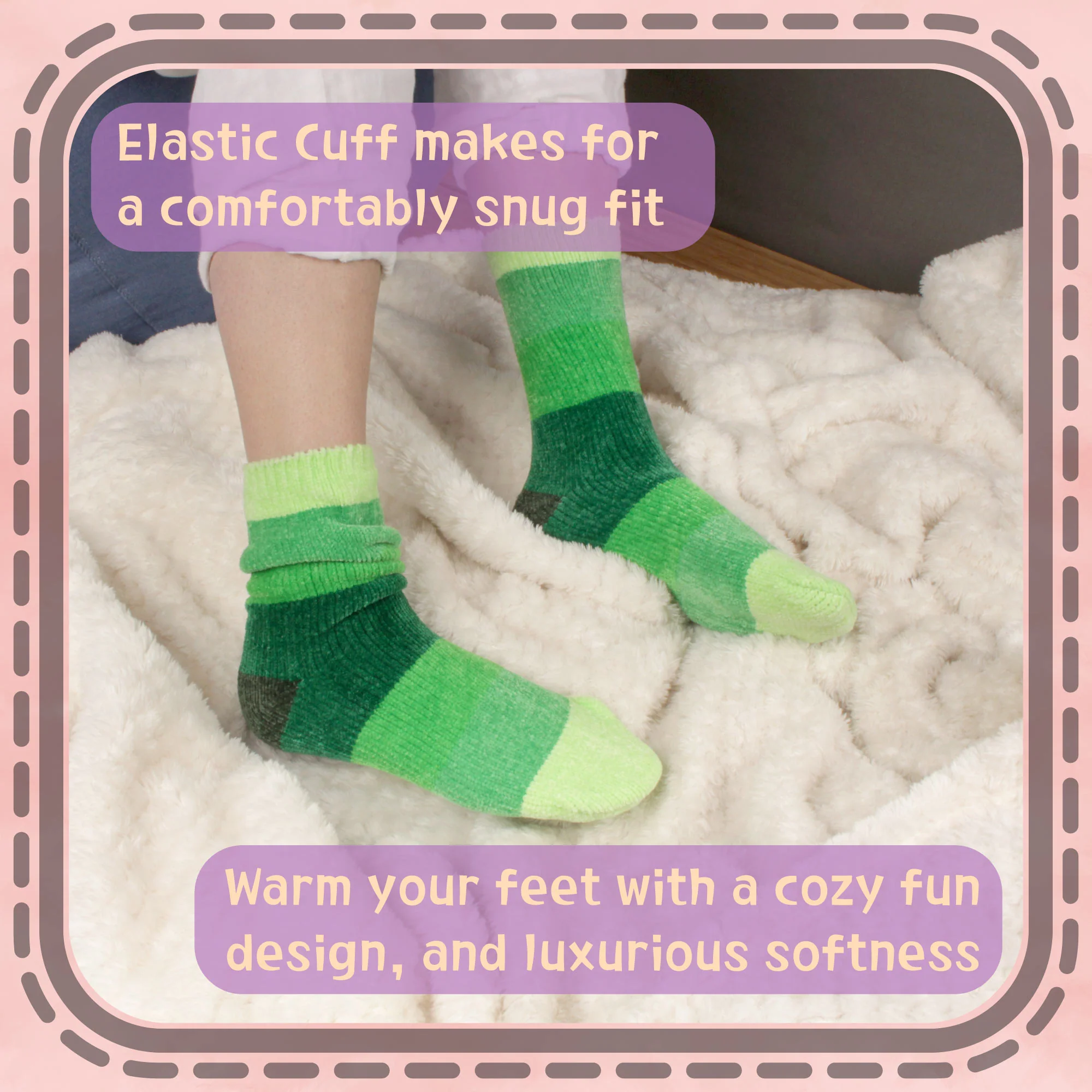 Women's Soft Chenille Furry Fuzzy Color Block Ankle Home Socks - Image 4