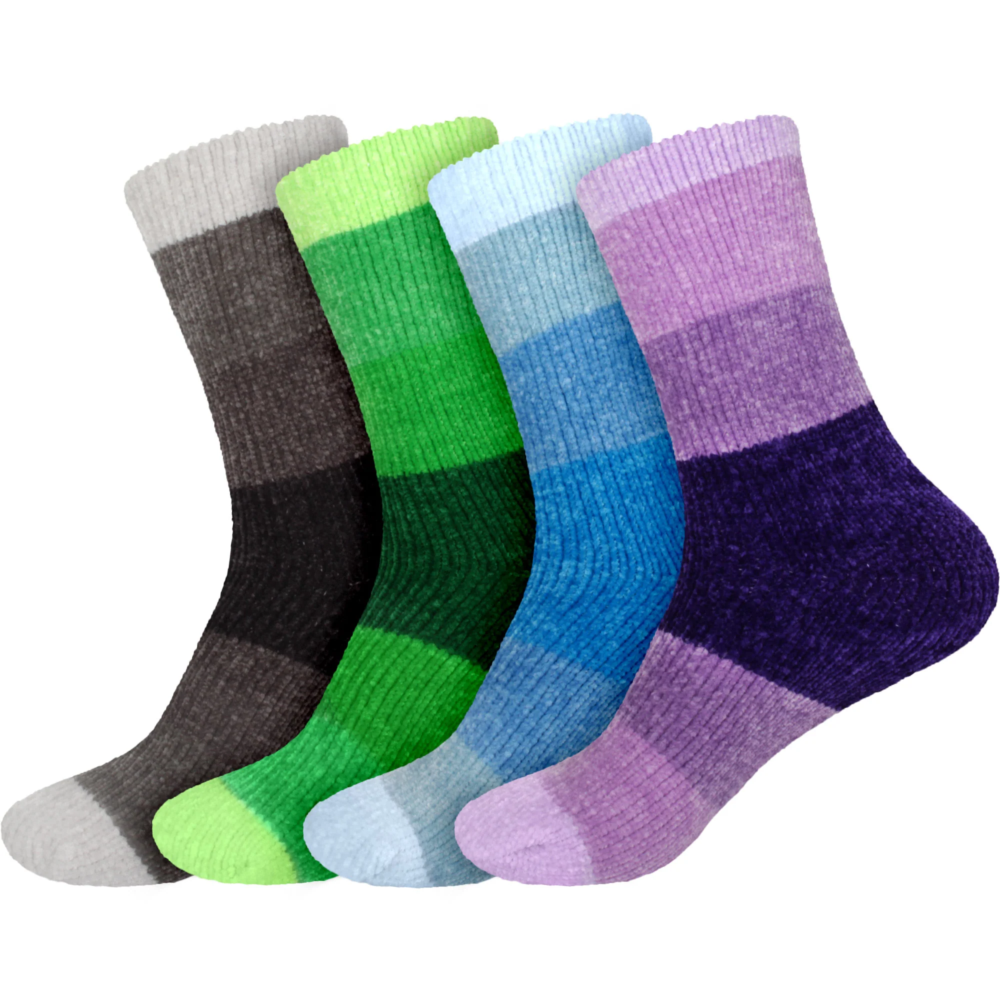 Women's Soft Chenille Furry Fuzzy Color Block Crew Home Socks - Image 26