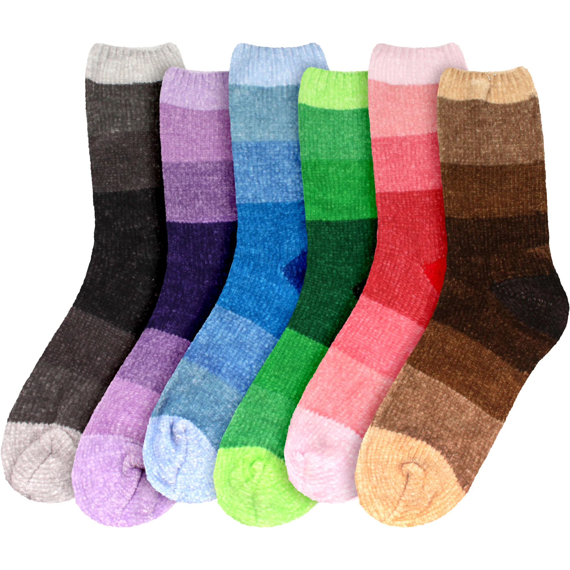 Women's Soft Chenille Furry Fuzzy Color Block Crew Home Socks - Image 30