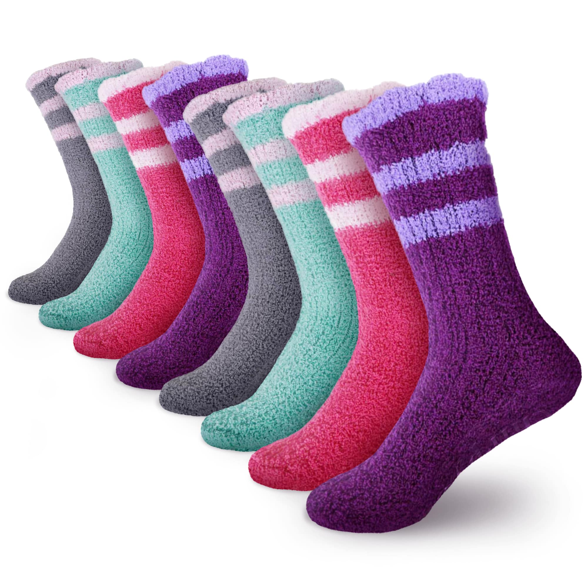 Women's Fuzzy Chenille Non-Slip Crew Socks Assortments: 4 & 8 Pairs - Image 15