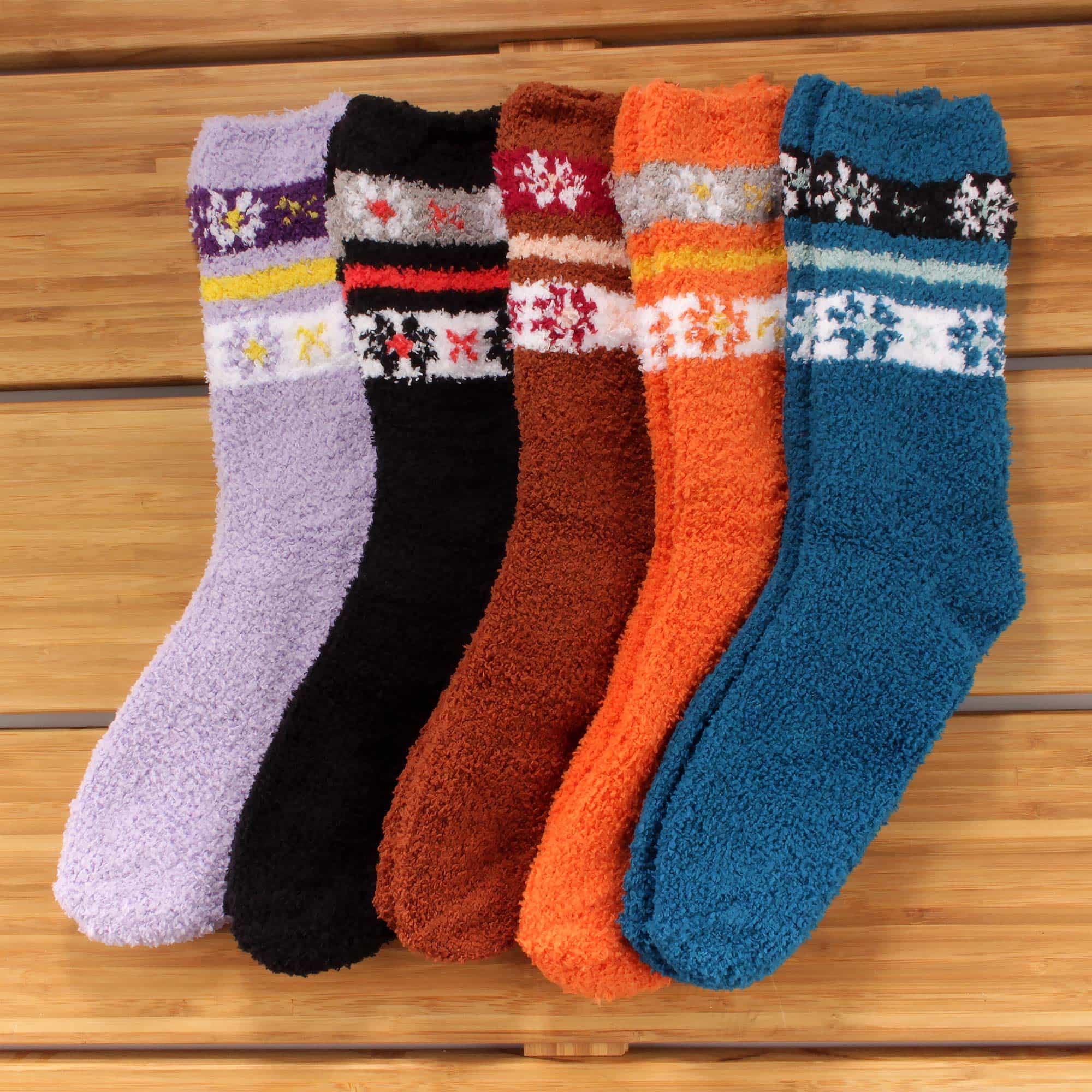 Women's Soft and Cozy Fuzzy Assorted Crew Socks - 5 Pair Assortments - Image 2