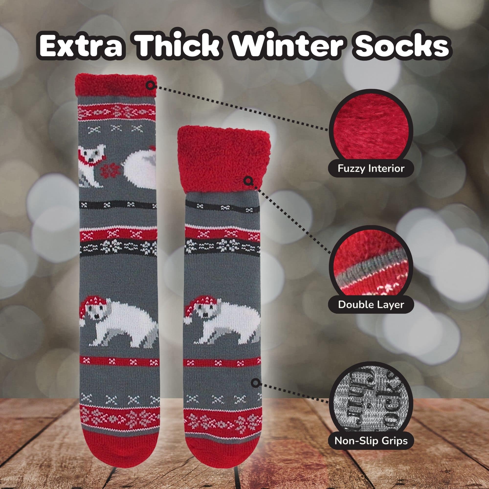 Women's Double Layer Christmas Cozy Fuzzy Cabin Animal Socks - 1 Pair - Image 3